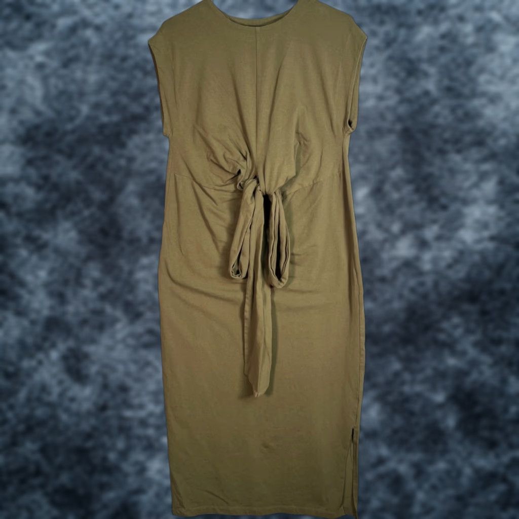 Modern Citizens Dress Womens Small Olive Green Tie Waist Organic Cotton Midi Dress