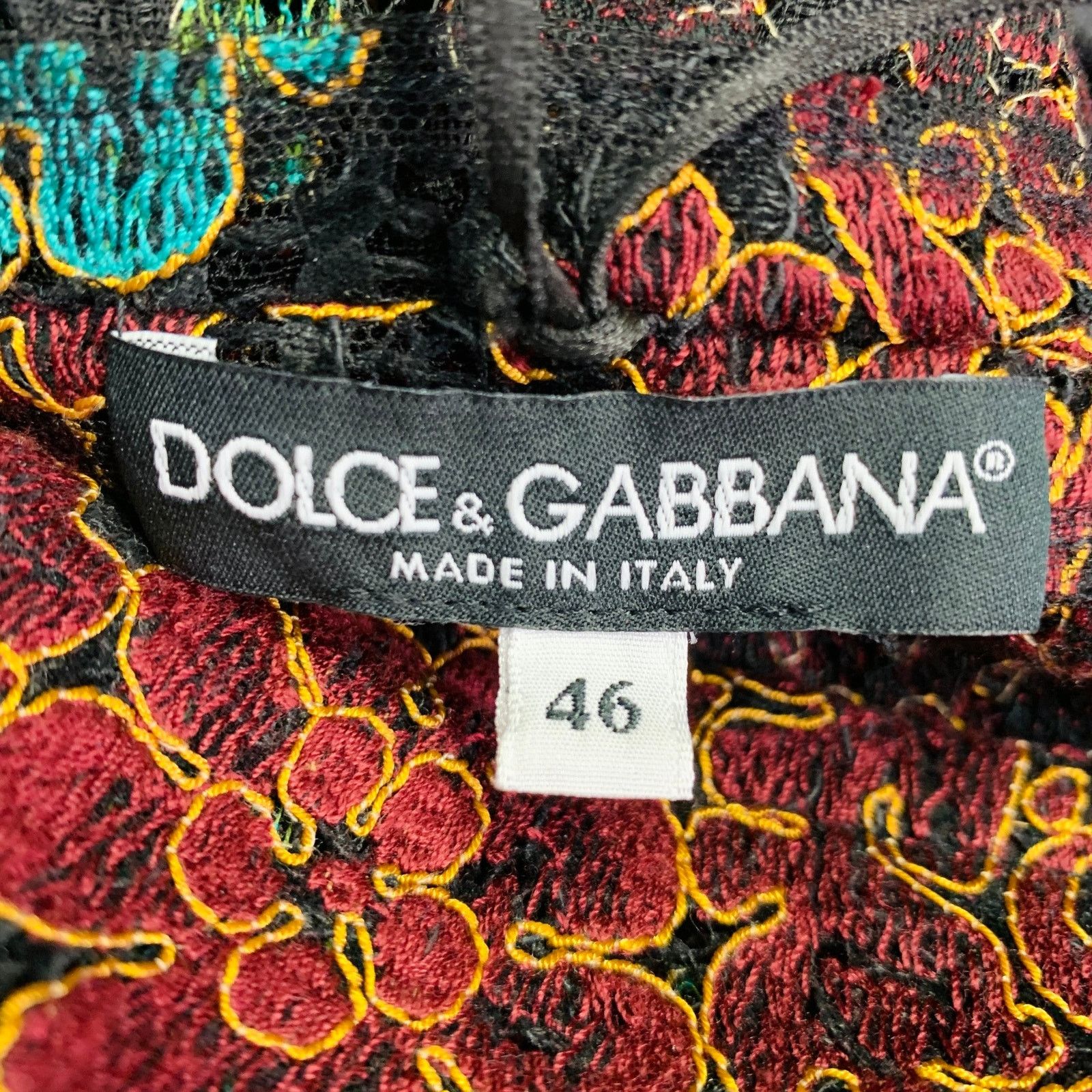 Dolce & Gabbana Black Green Brown Floral Lace 3/4 Sleeves Knee Length Dress Size L / US 10 / IT 46 - 5 Thumbnail