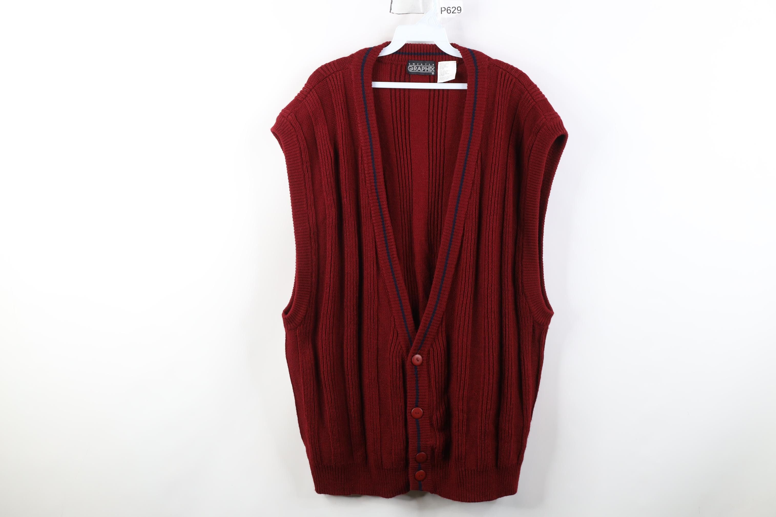 Vintage Vintage 90s Streetwear Ribbed Knit Cardigan Sweater Vest Size US XL / EU 56 / 4 - 1 Thumbnail