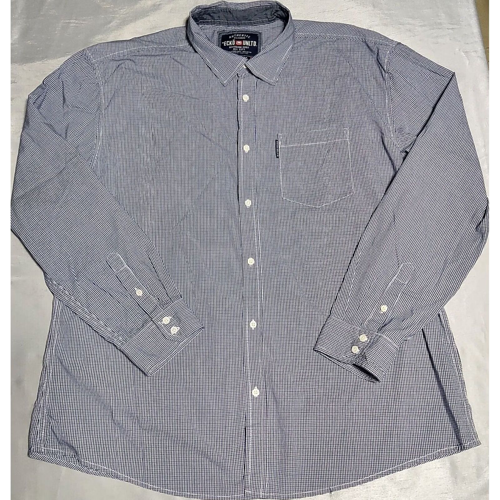 Ecko Unltd. ECKO UNLTD Men 3XL Blue Black Mini Check 100% Cotton Long Sleeve Button-Up Shirt EUC Size US XXL / EU 58 / 5 - 3 Thumbnail