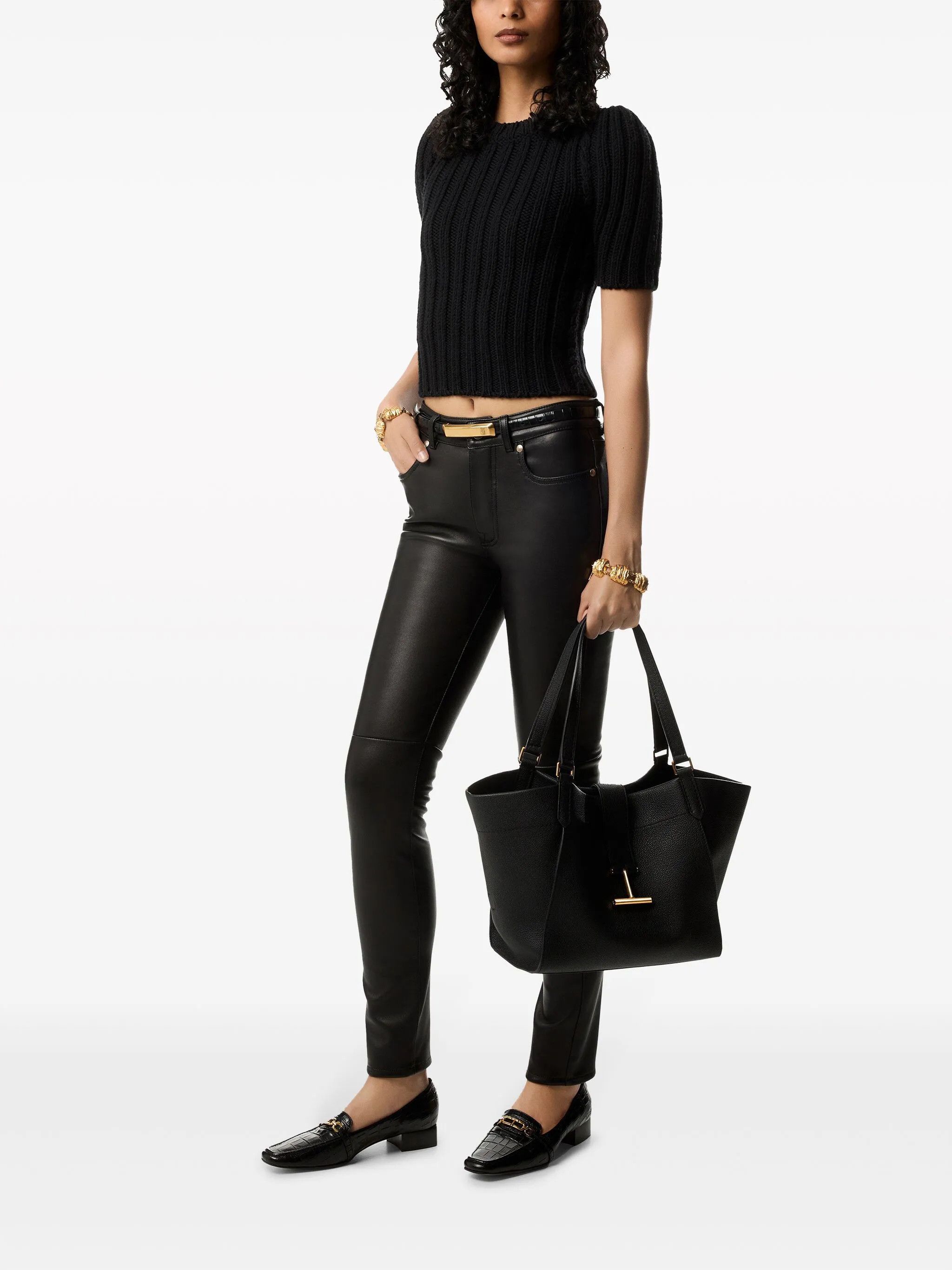 Tom Ford o1w1db10525 PAL748 Low-Rise Tapered Leather Pant in Black Size 24" / US 00 / IT 34 - 2 Thumbnail