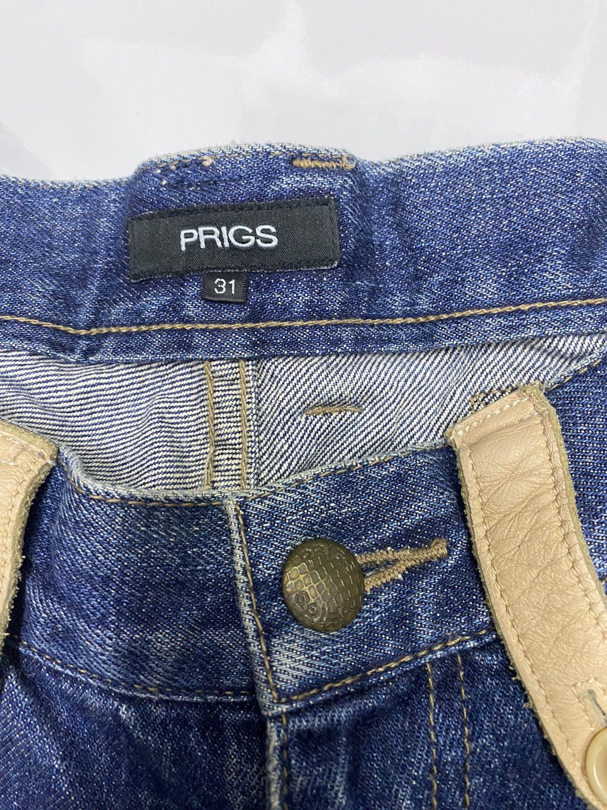 If Six Was Nine 🔥RARE PRIGS DISTRESSED DENIM LEATHER WAIST PART JEANS Size US 32 / EU 48 - 9 Thumbnail