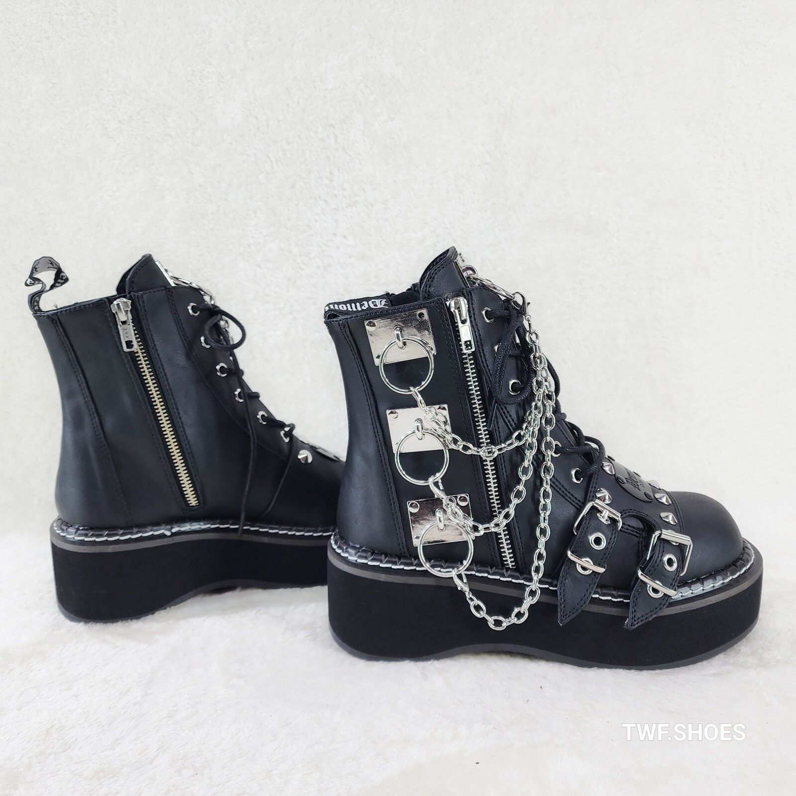 Demonia Cult DEMONIA Emily 57 Black Goth Emo Rock 2" Platform Ankle Boots Size US 12 / IT 42 - 4 Thumbnail