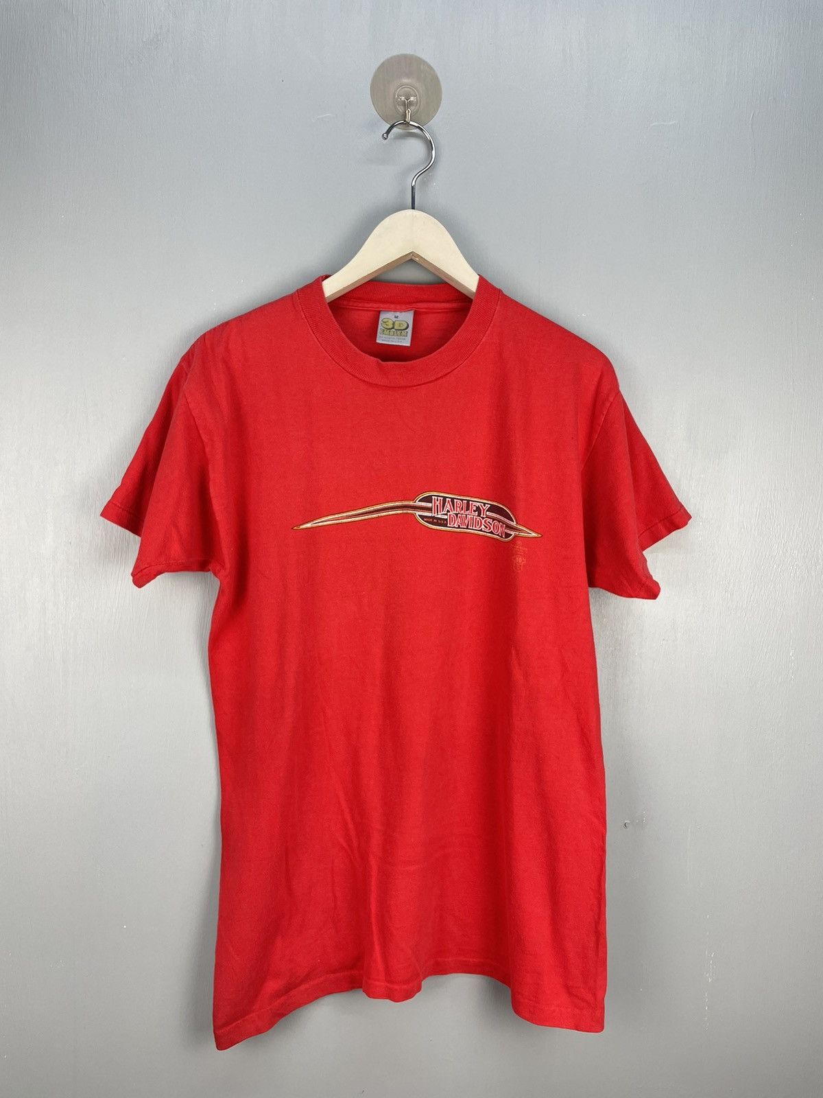 image of 80's Harley Davidson 3D Emblem T Shirt in Red, Men's (Size Medium)