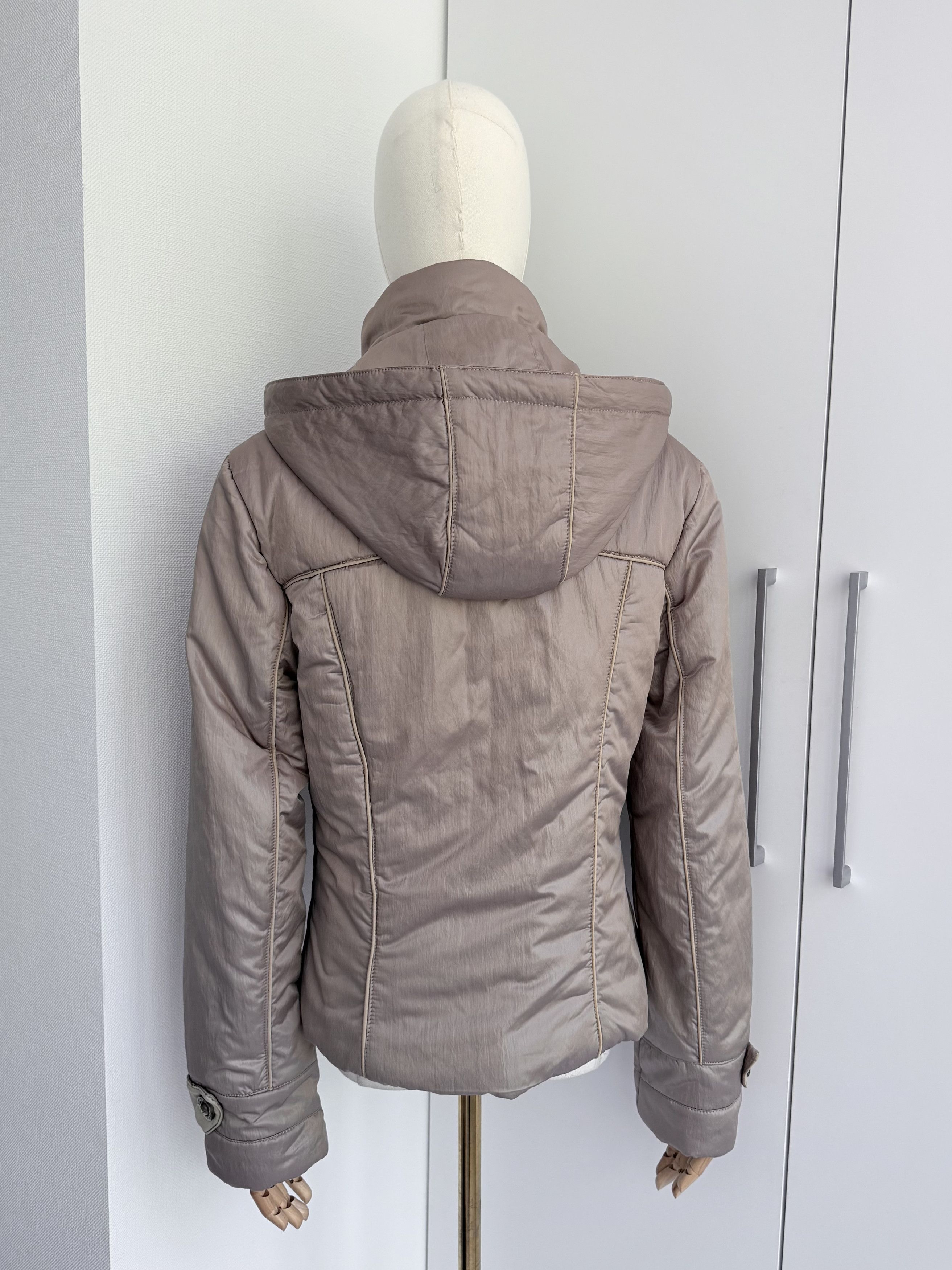 Vintage Taupe Hooded Jacket Women L Zip Up Y2K Utility Biker Coat Size L / US 10 / IT 46 - 5 Thumbnail