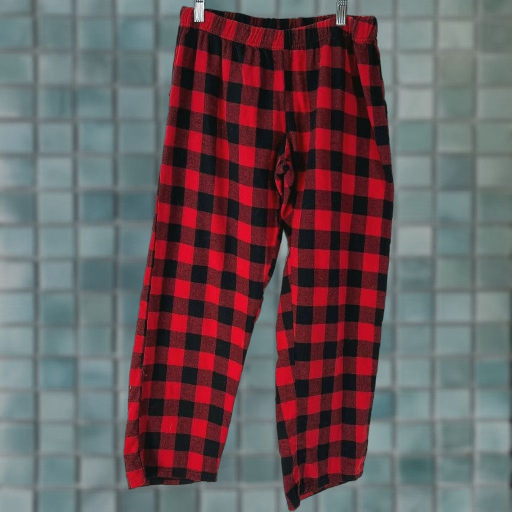 Vintage Womens Pajama Pants Buffalo Plaid Red Elastic Waist Pull On Flat Front Size M Size 32" / US 10 / IT 46 - 1 Thumbnail