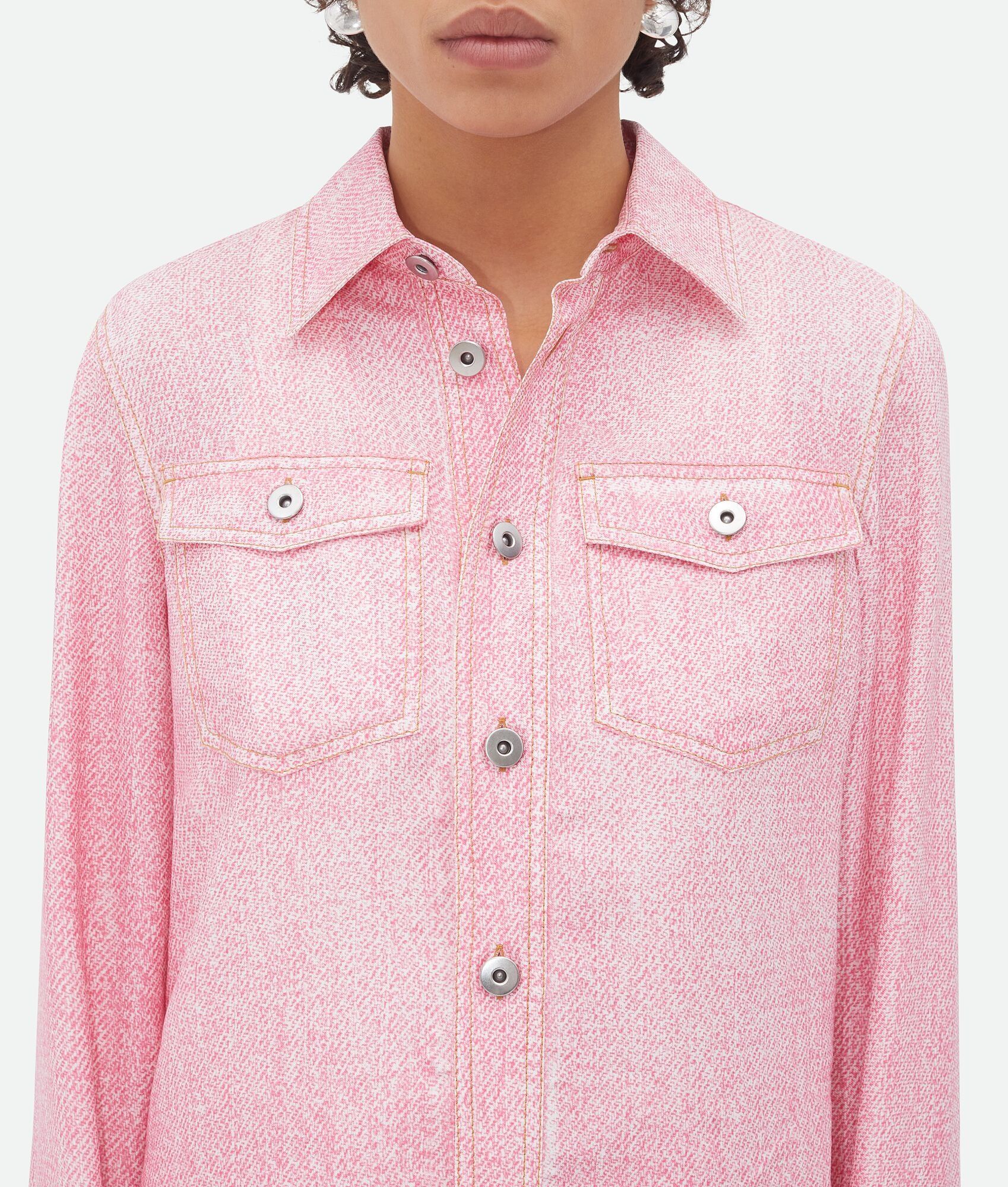Bottega Veneta o1n1vont1225 Printed Denim Viscose Shirt in Pink Size XS / US 0-2 / IT 36-38 - 4 Thumbnail