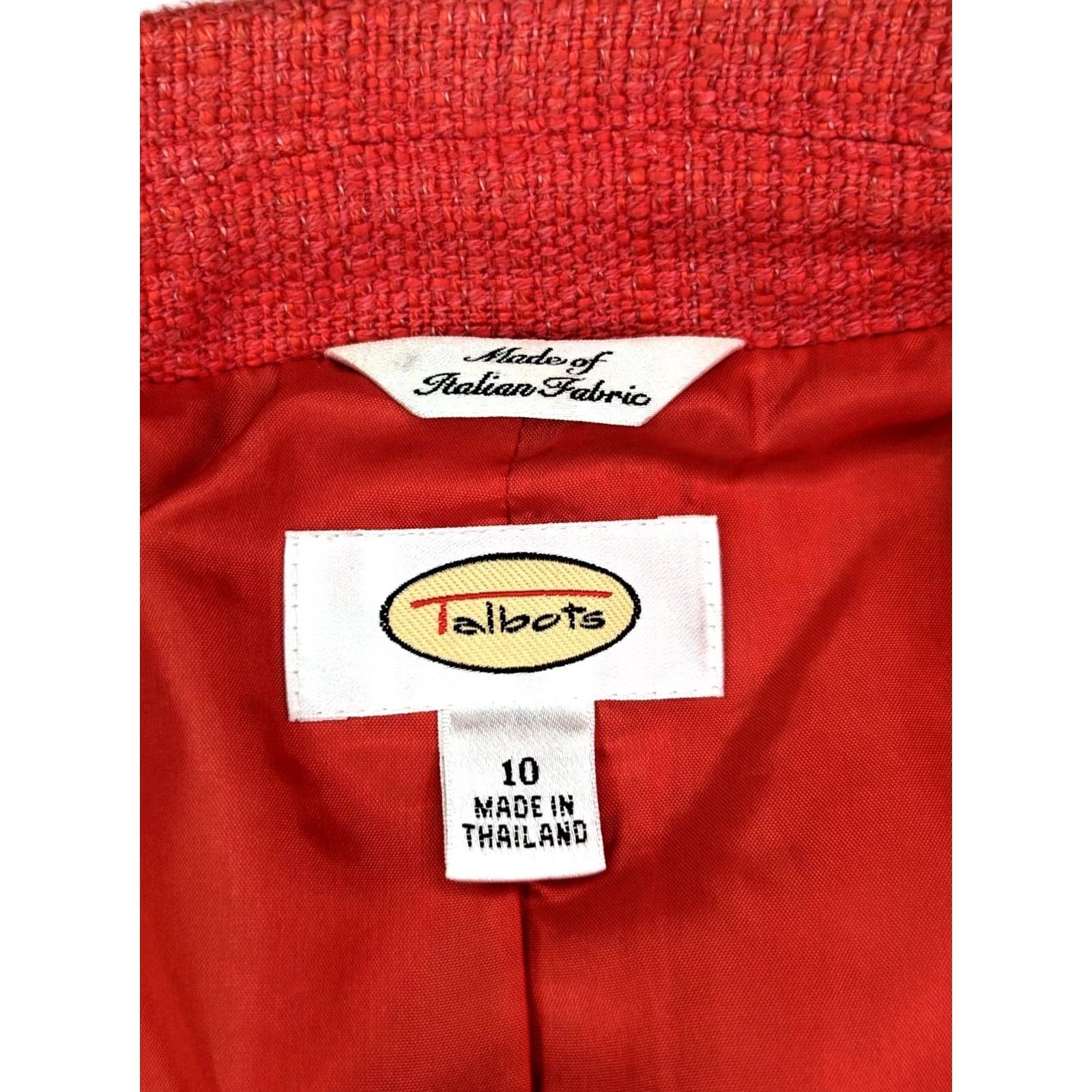 Talbots Talbots Blazer Women 10 Tweed Wool Blend Short Pink 2-Button Vermilion (Deep Orange Red) Size L / US 10 / IT 46 - 3 Thumbnail