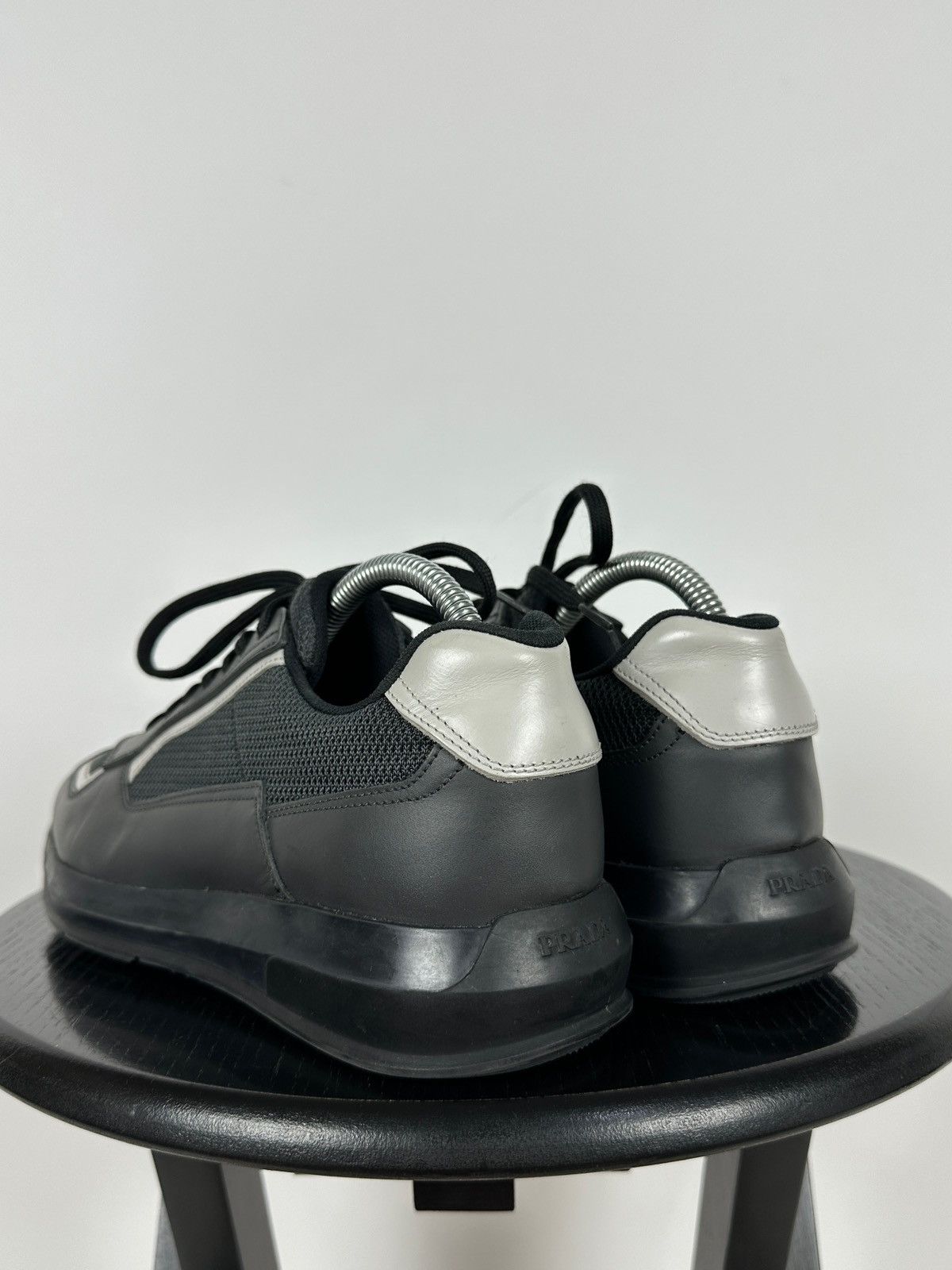 Prada Prada Grey Leather Red Tab Sneakers Size US 6.5 / EU 39-40 - 6 Thumbnail