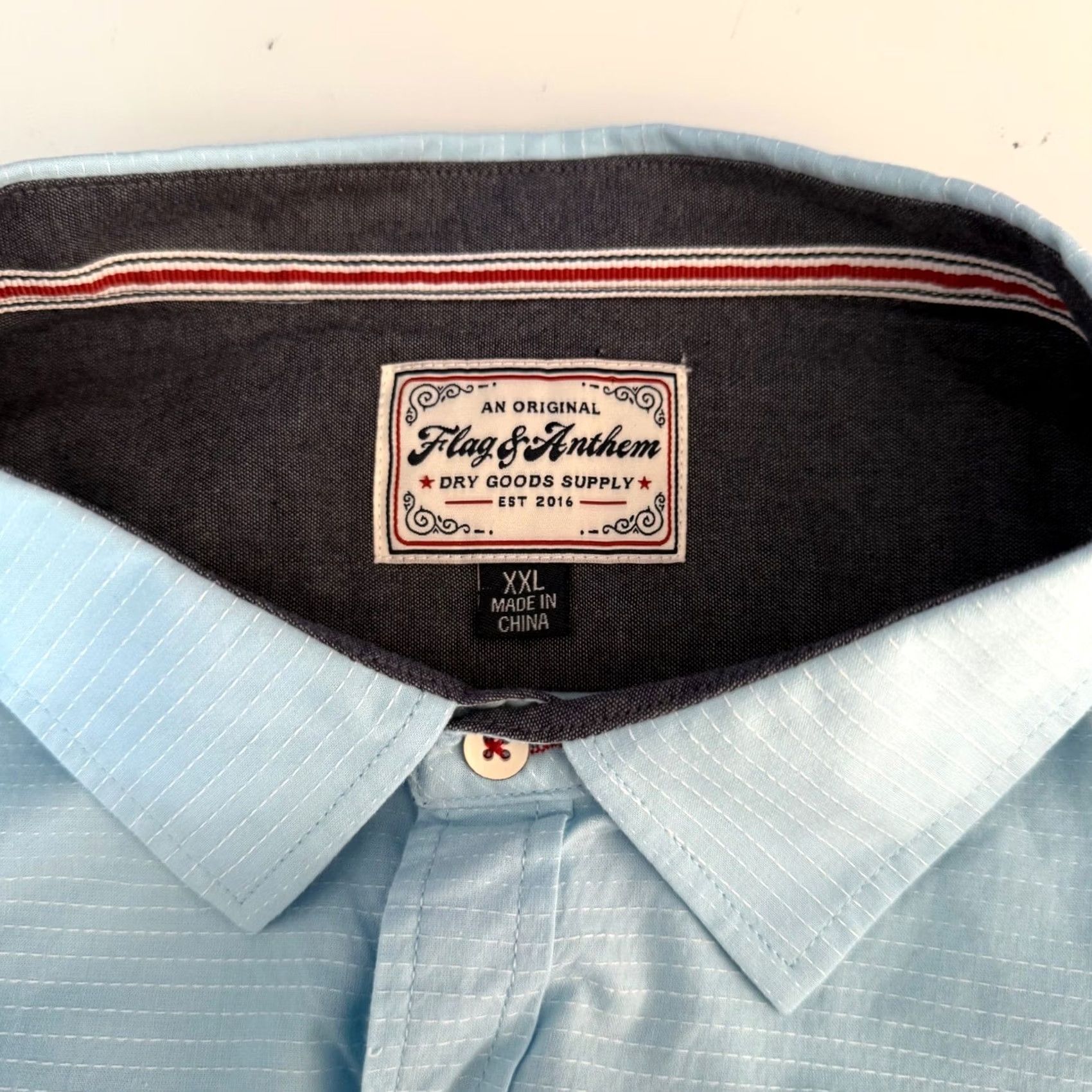 Flag & Anthem FLAG & ANTHEM Button-Down Shirt Striped Light Blue Short Sleeve XXL Mens Collared Coastal Casual Workwear Size US XXL / EU 58 / 5 - 3 Thumbnail