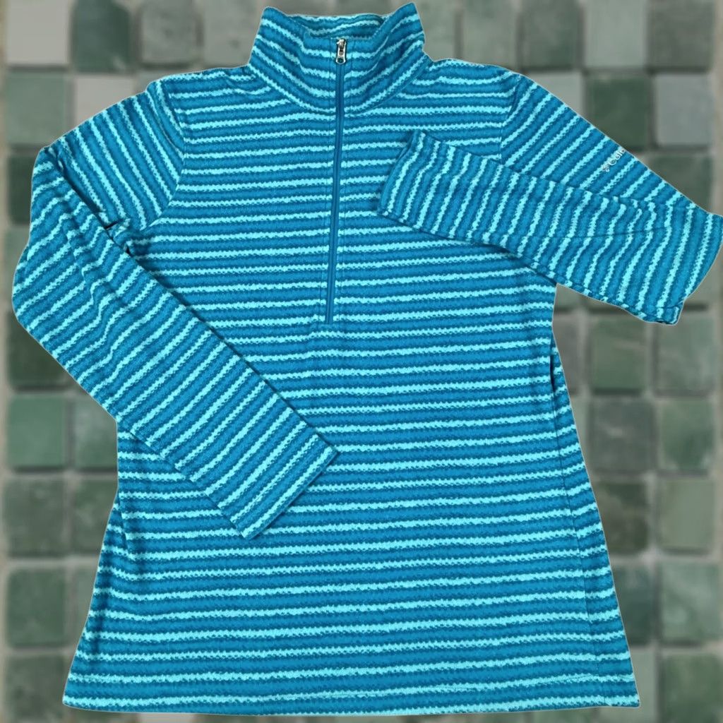 Etro VINTAGE Columbia Fleece Pullover 1/4 Zip Striped Blue Women M Mock Neck Pullover Casual Outdoor Activewear Breathing Pockets Lightweight Summer? Size M / US 6-8 / IT 42-44 - 1 Thumbnail