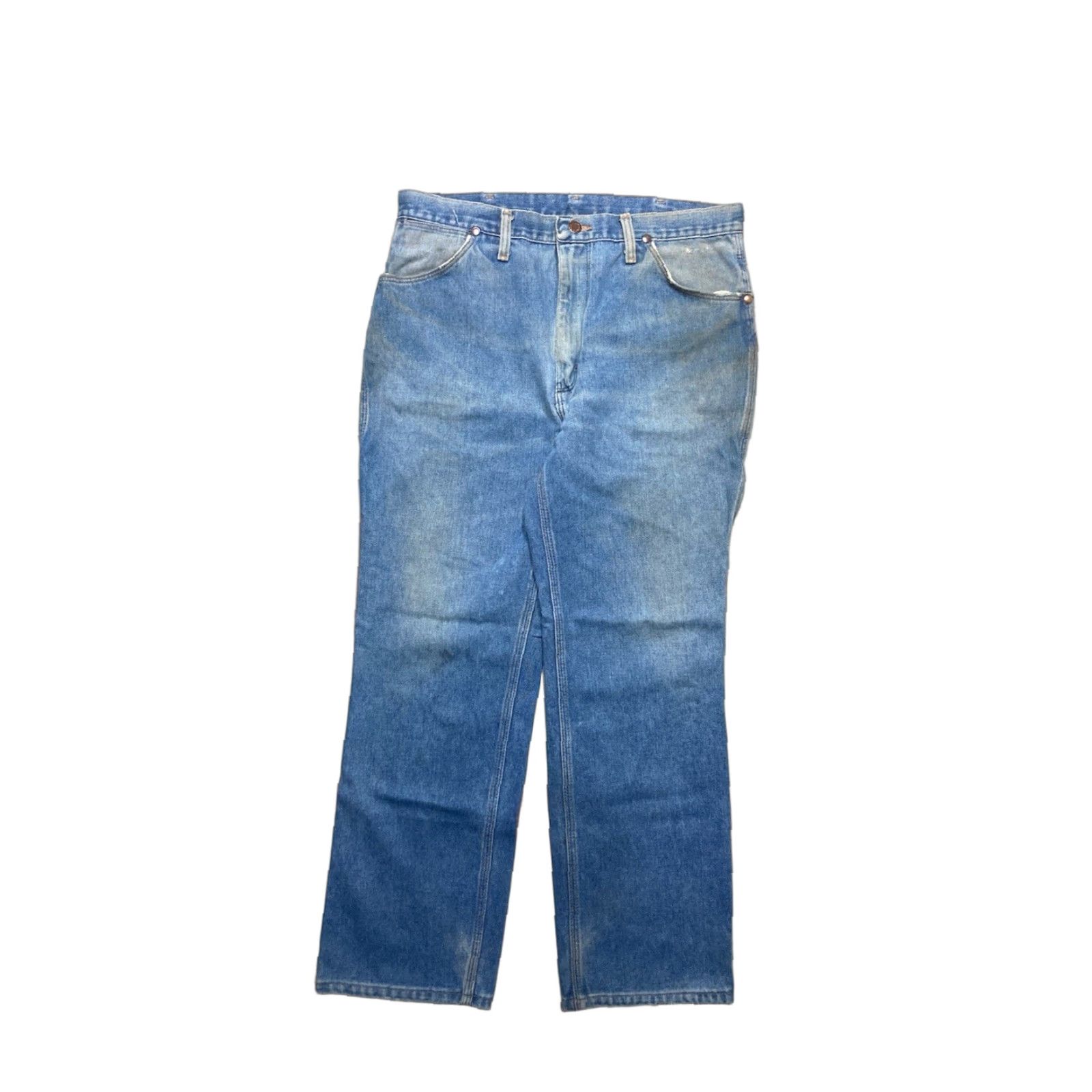 Wrangler VINTAGE Wrangler Jeans Straight Men 34 34x28 Blue Denim Zip Talon 70s Farm Worn Size US 34 / EU 50 - 1 Thumbnail