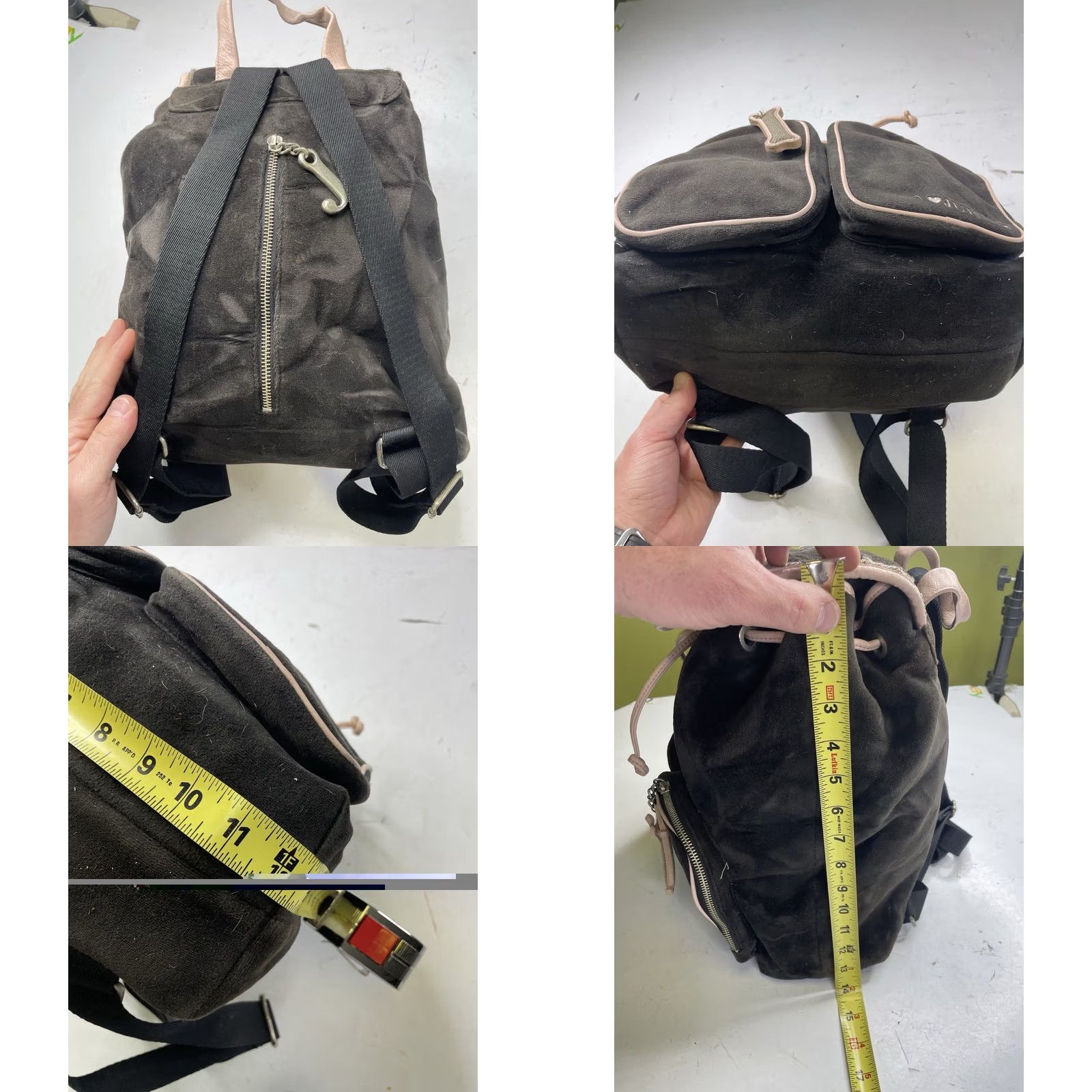 Juicy Couture VINTAGE Juicy Couture Backpack Velour Brown Dog Charms Silver Hardware Large Women Juicy Y2K Bag Backpack Womens Brown Velour Dog Theme 90s/2000s Size ONE SIZE - 11 Thumbnail