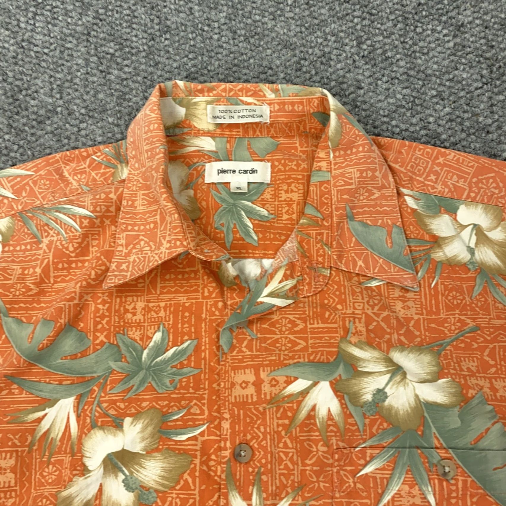Pierre Cardin Pierre Cardin Hawaiian Shirt Mens XL Orange Floral Button Up Camp Tropical Casual Size US XL / EU 56 / 4 - 3 Thumbnail
