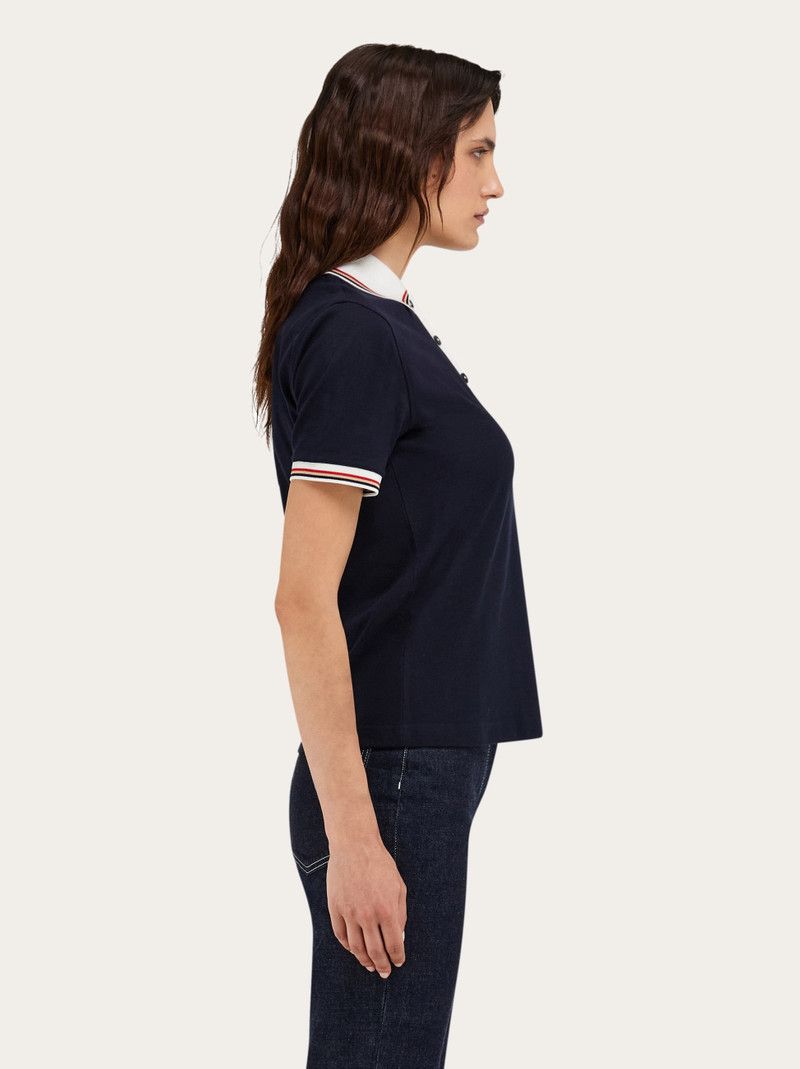 Salvatore Ferragamo o1s1rm0126 Two-Tone Polo Shirt in Navy Blue Size L / US 10 / IT 46 - 3 Thumbnail