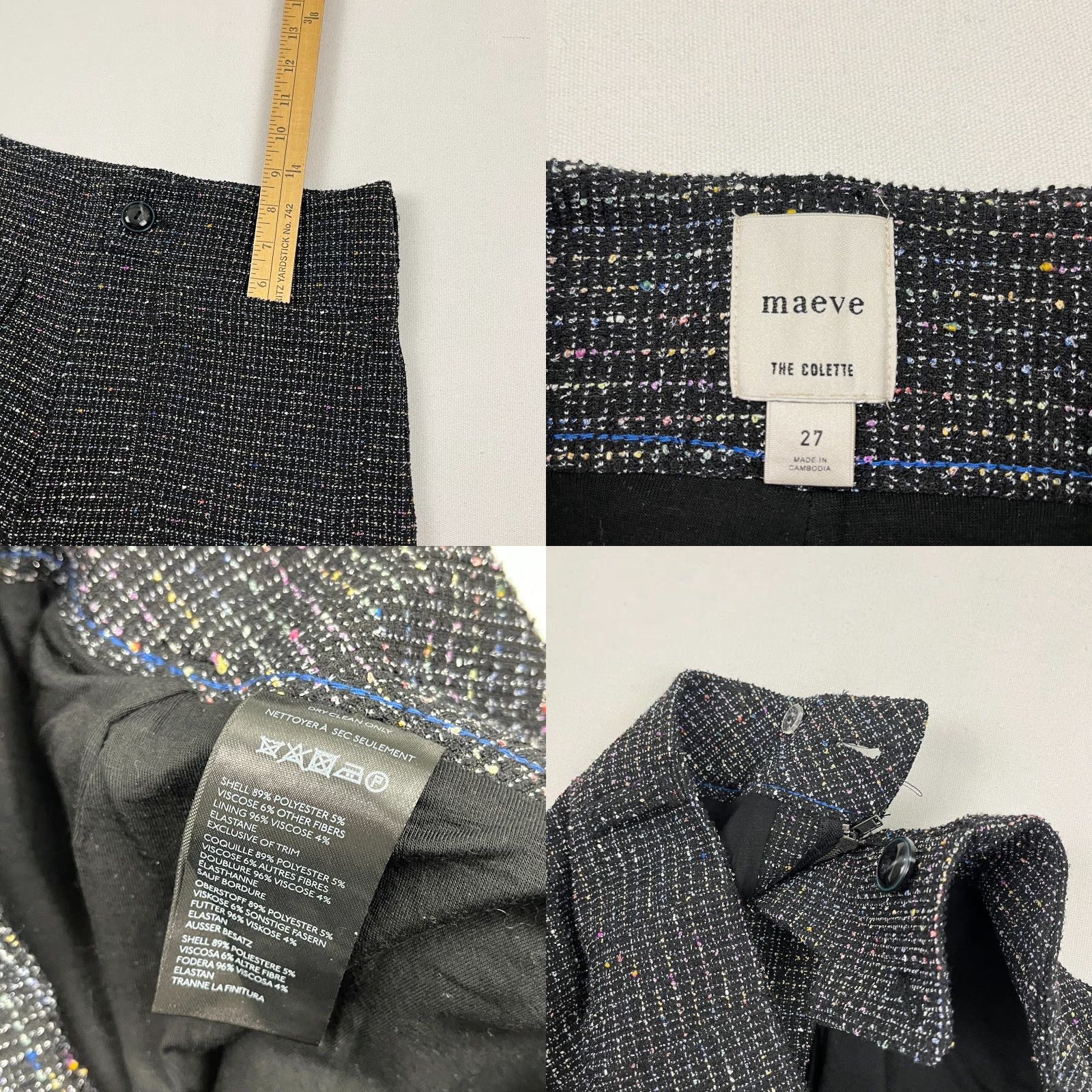 Anthropologie Maeve The Colette Pants Cropped Wide-Leg Tweed Black 27 Anthropologie Dress Pants? Size 27" / US 4 / IT 40 - 8 Thumbnail