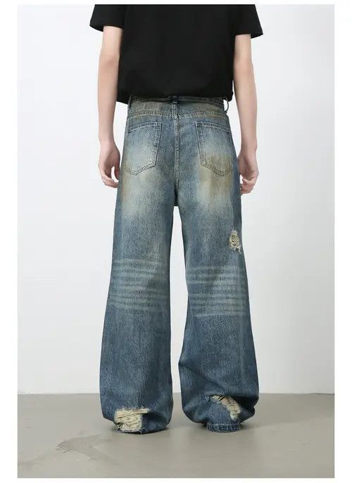VIBE American street trendy loose straight ripped raw-edge jeans Size US 32 / EU 48 - 6 Thumbnail