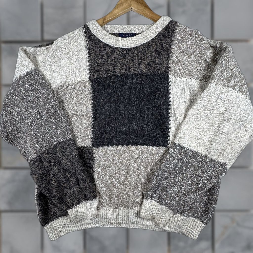 Vintage VINTAGE Old Glory Sweater Mens L Gray Patchwork Knit Wool Blend Pullover 90s Size US L / EU 52-54 / 3 - 1 Thumbnail
