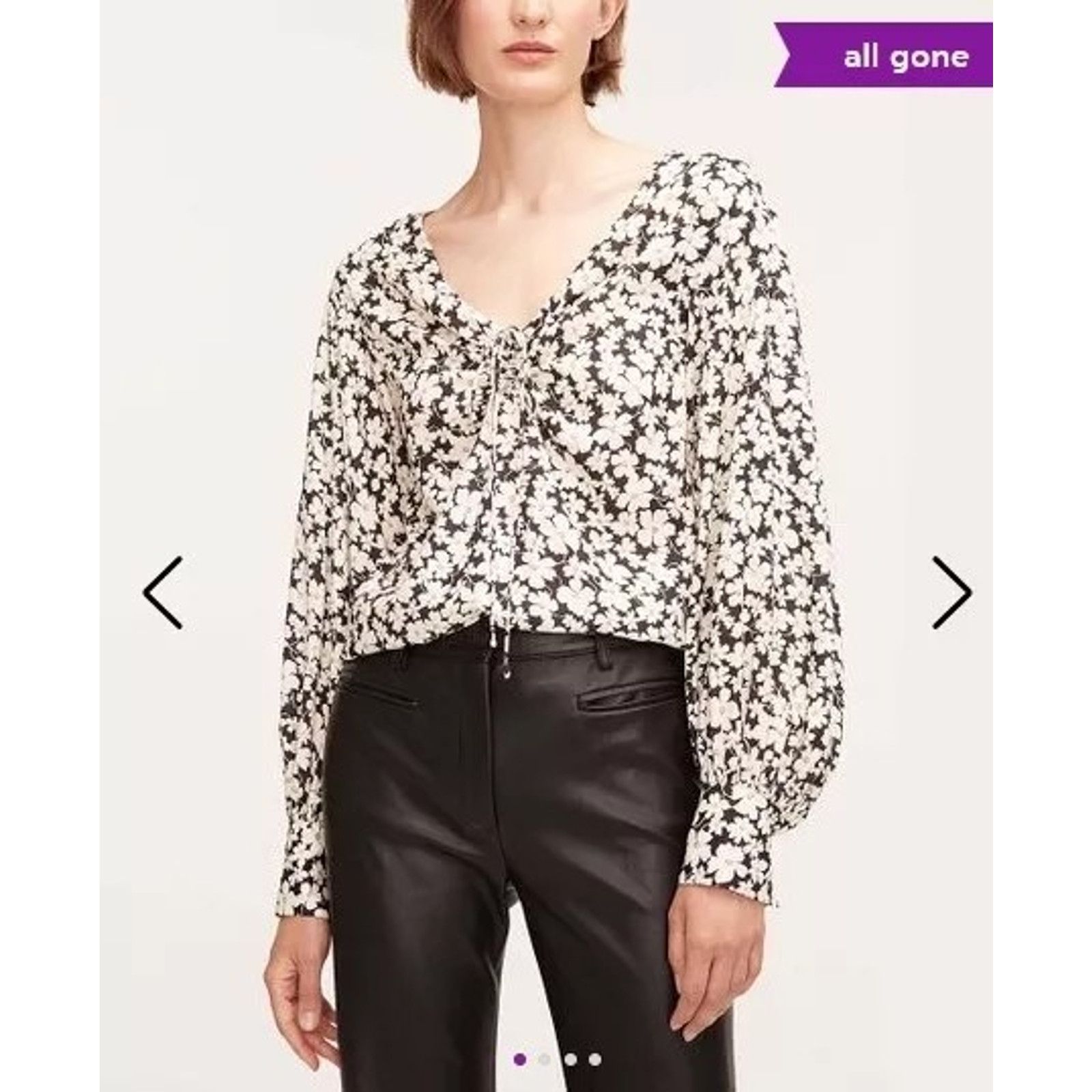 Rebecca Taylor Rebecca Taylor Black White Floral Drawstring V-Neck 6 Size M / US 6-8 / IT 42-44 - 1 Thumbnail