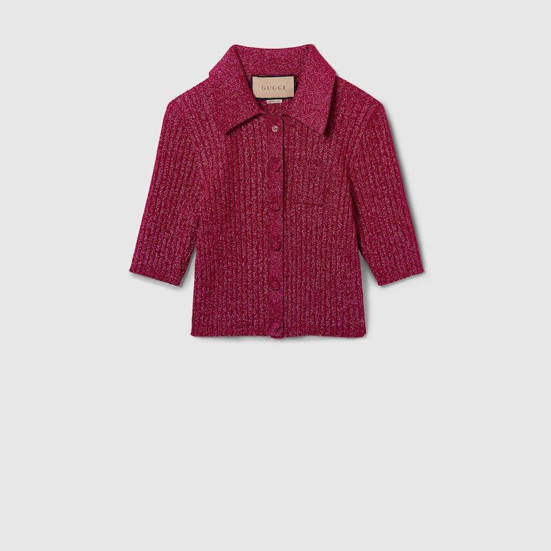 Gucci Rib Lame Short Sleeved Cardigan SIZE S