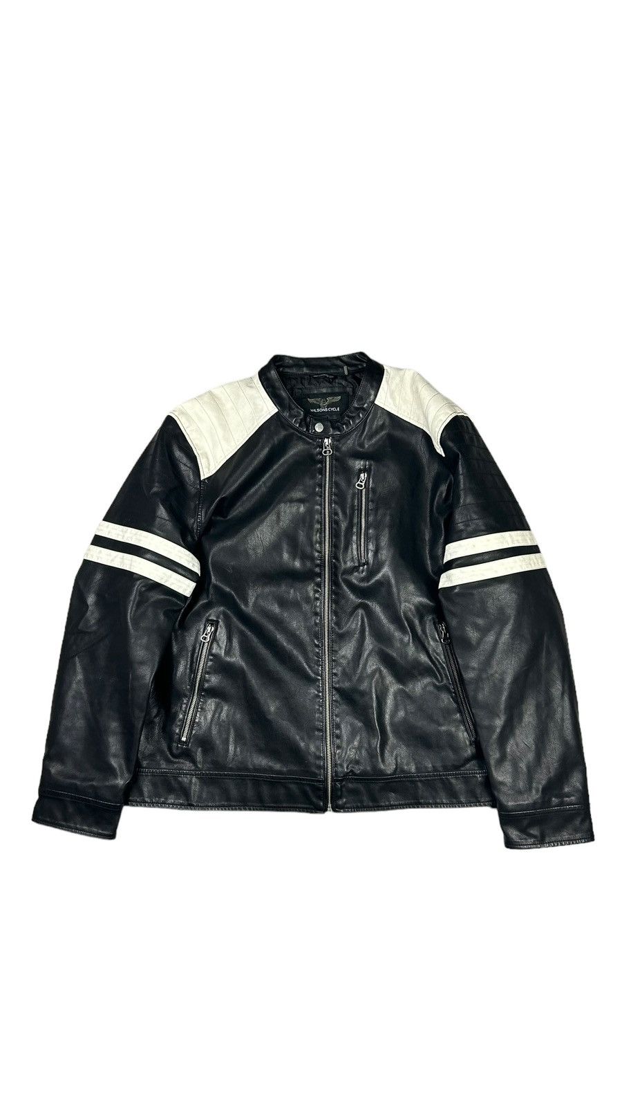 image of Archival Clothing x Wilsons Leather Early 2000S Archival Wilson’S Leather Striped Moto Jacket in Bl