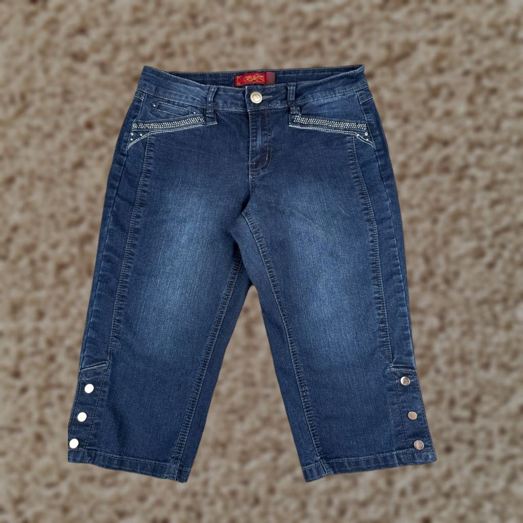 Vintage One5One Jeans Women 4 Blue Denim Capri Dark Wash Low Rise 28x16 Cotton Blend Size 27" / US 4 / IT 40 - 1 Thumbnail
