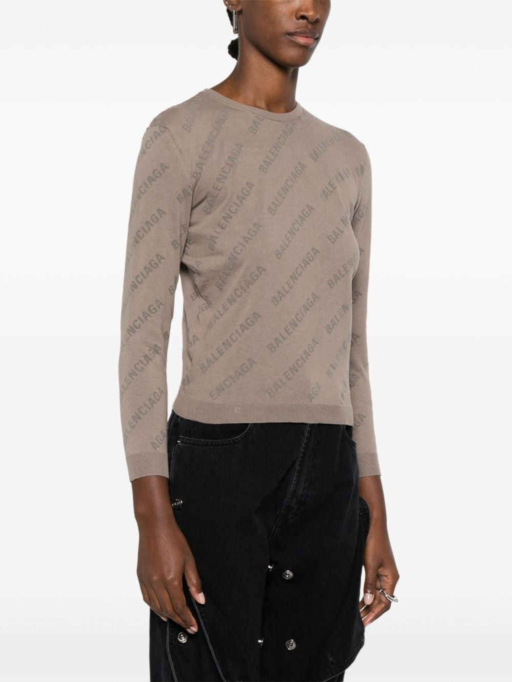 Balenciaga o1y0625 Logo Sweater in Taupe Size L / US 10 / IT 46 - 2 Thumbnail
