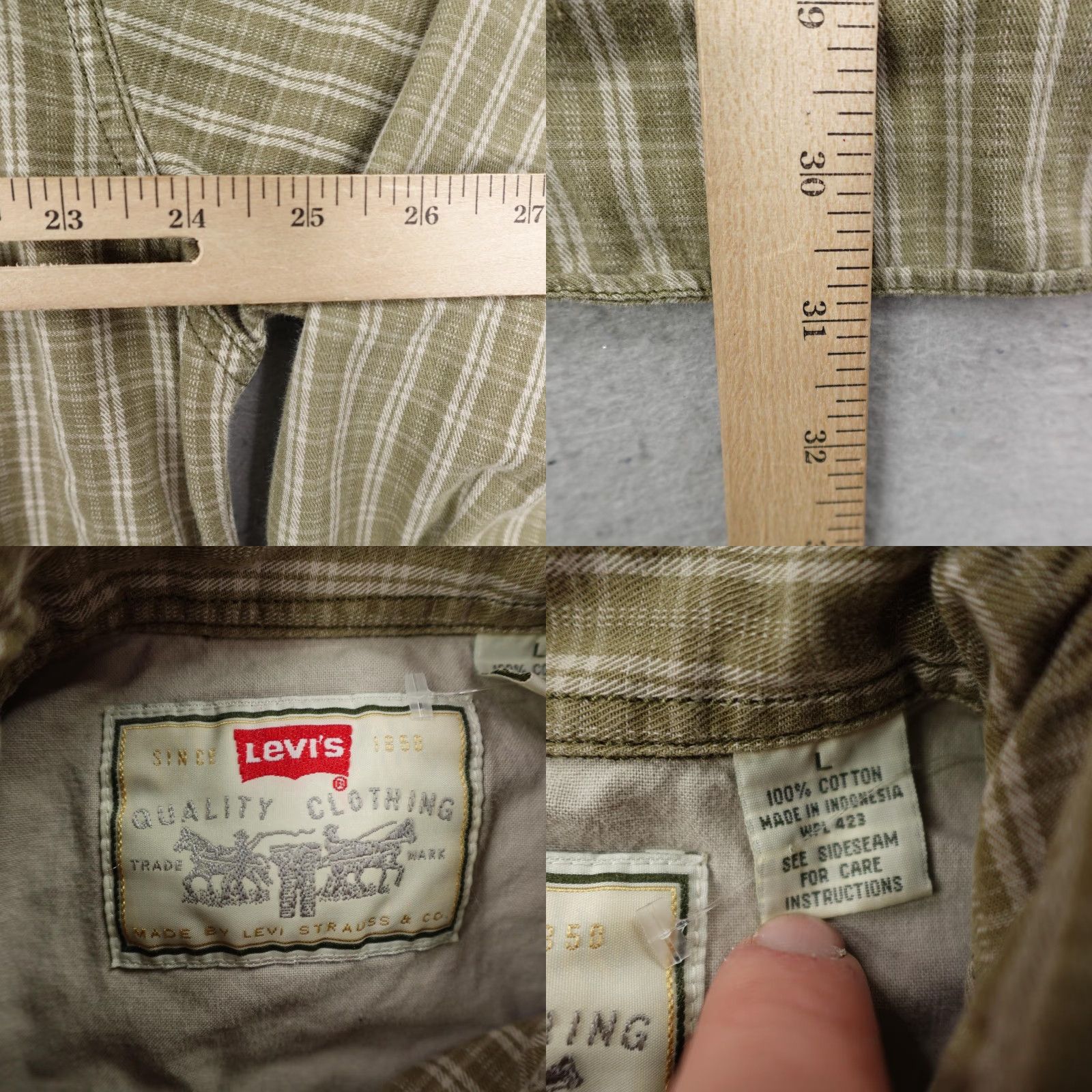 Levi's VINTAGE Levi's Shirt Mens Large Green Plaid Button-Up Dual Pocket 90s Silver Tab Size US L / EU 52-54 / 3 - 8 Thumbnail