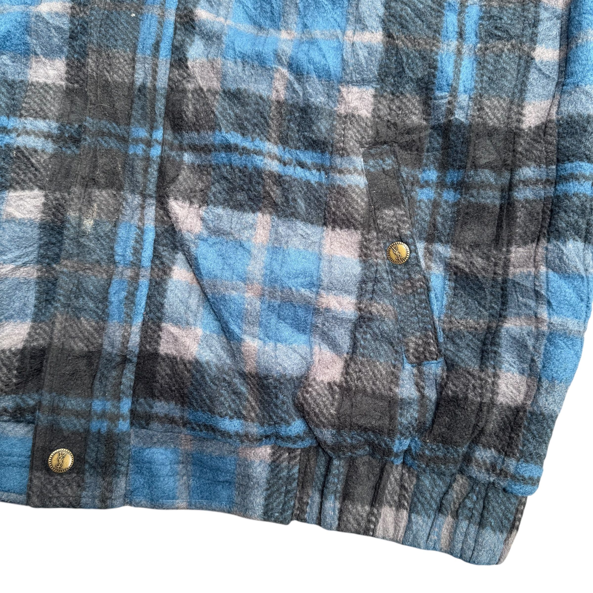 Yves Saint Laurent Vintage YSL Plaid Tartan Fleece Bomber Jacket Size US L / EU 52-54 / 3 - 8 Thumbnail