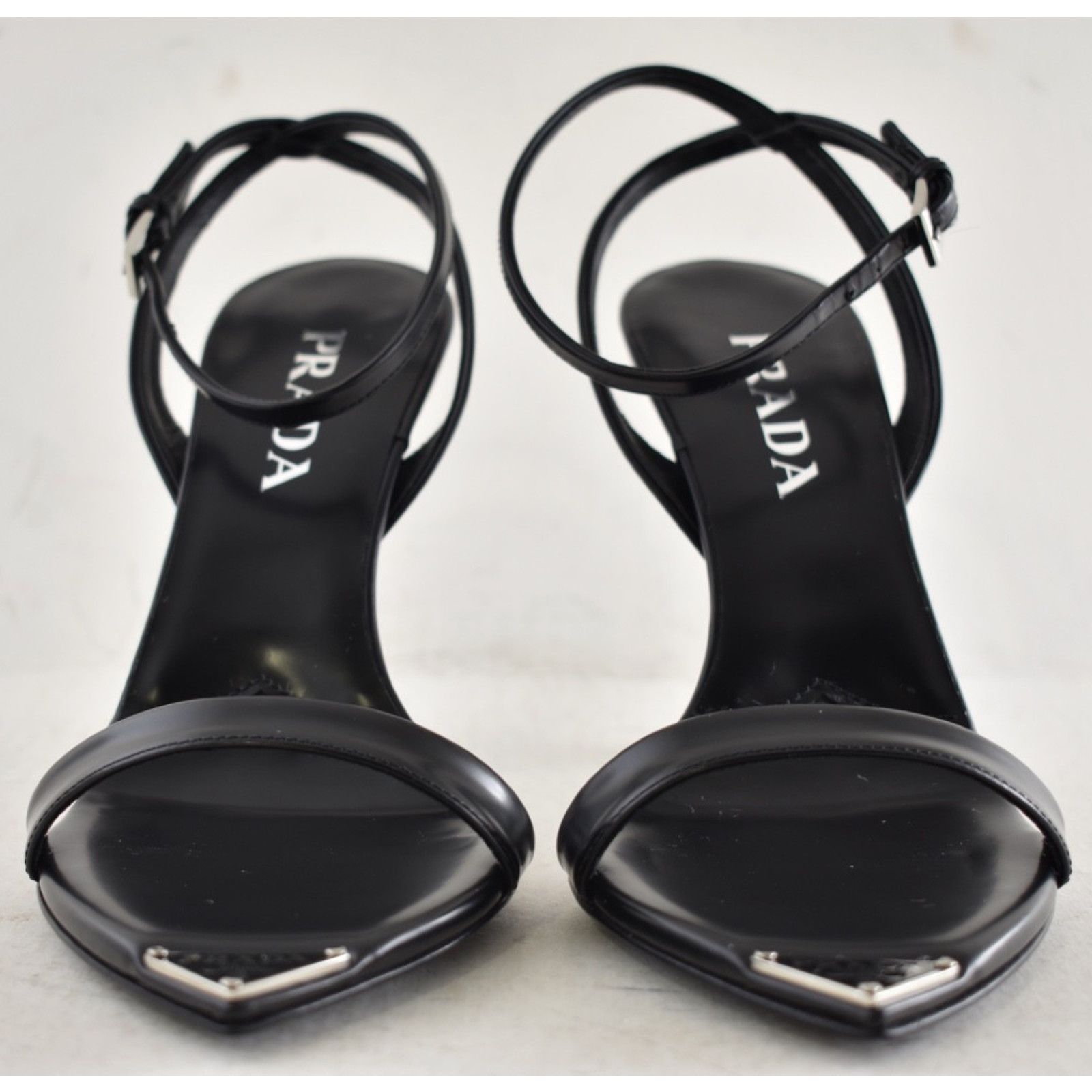Prada Black Brushed Leather Pointed Toe Ankle Strap Sandal Pump 38 Size US 8 / IT 38 - 10 Thumbnail