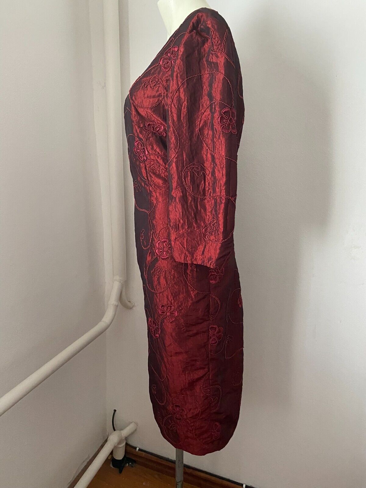 Vintage elegant ladies taft dress special occasion red size M sk26 Size M / US 6-8 / IT 42-44 - 3 Thumbnail
