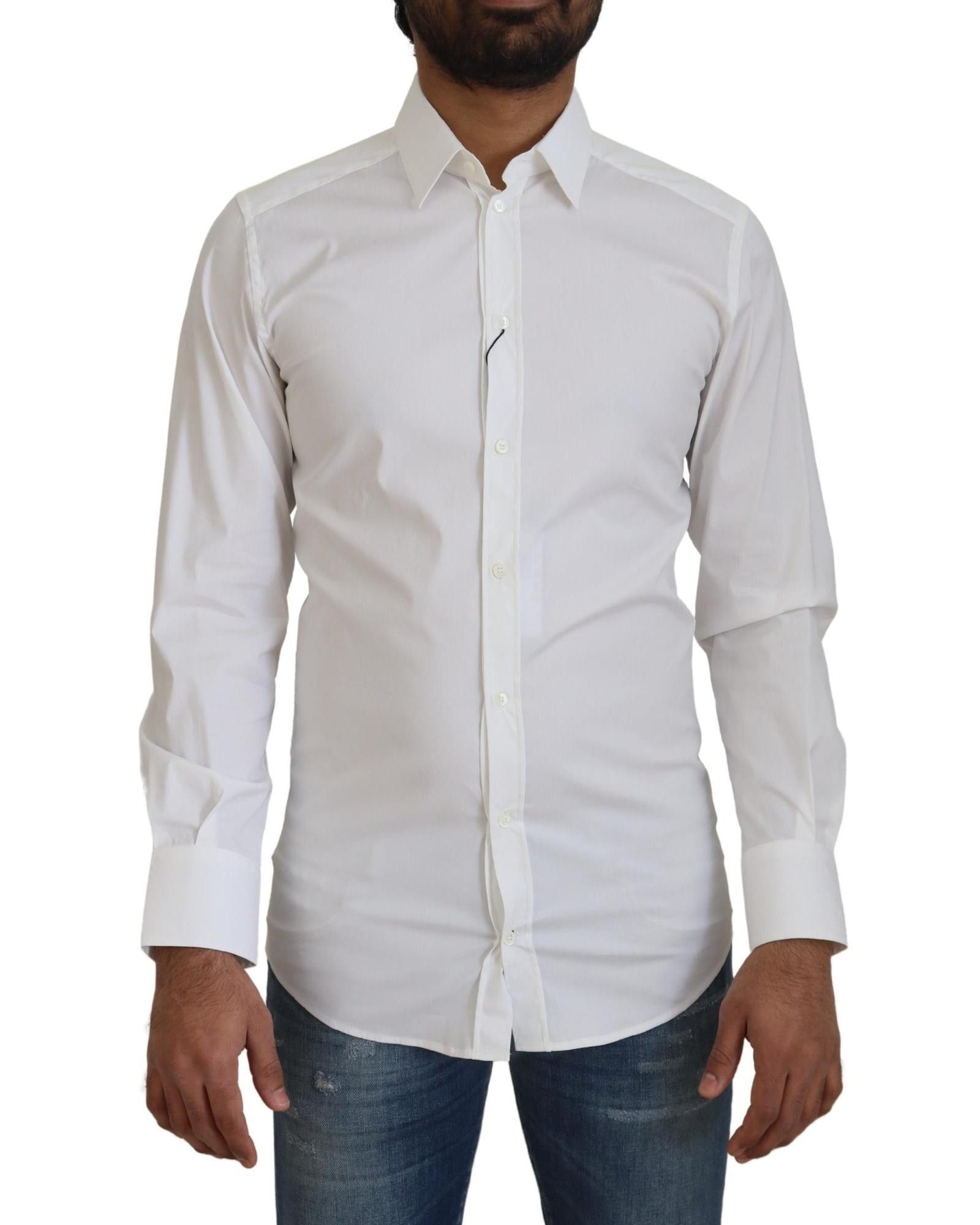 image of Dolce Gabbana Cotton Slim Fit Formal Dress Shirt in White, Men's (Size XS)
