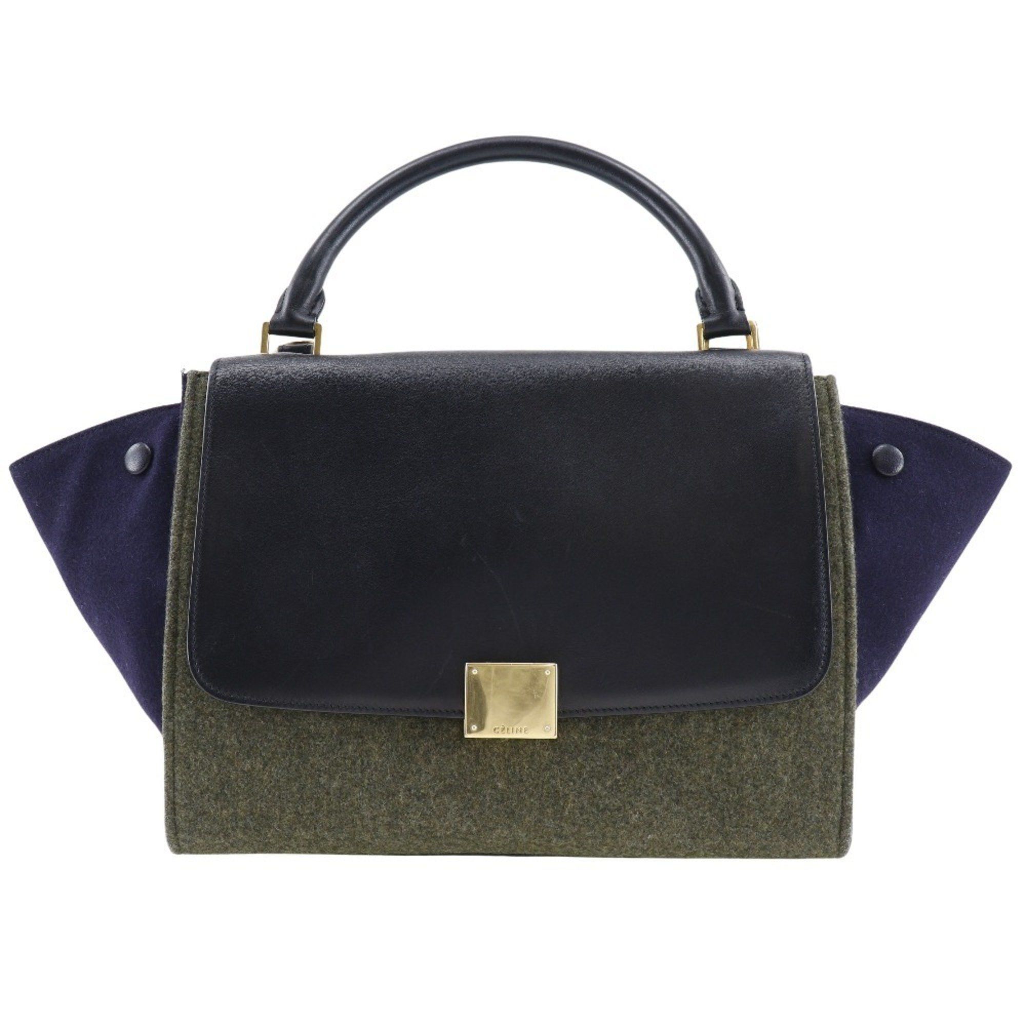 Celine CELINE Trapeze Handbag Felt x Calfskin Black/Grey 2way Flap Women's Size ONE SIZE - 1 Thumbnail