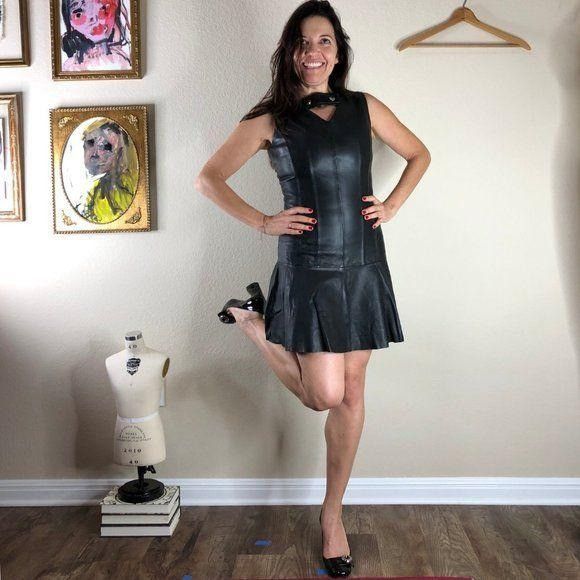 Carven Carven Leather Fluted Dress Lamb Drop Waist Flappe Size S / US 4 / IT 40 - 1 Thumbnail