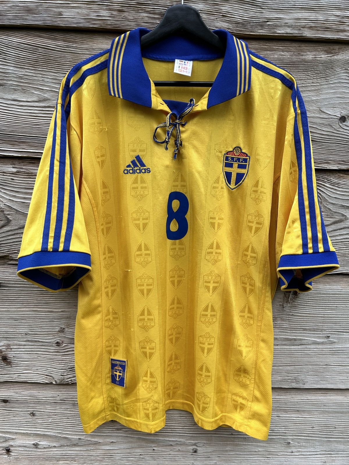 Adidas Adidas Sweden WC 1998 Johan Mjallby #8 Match Worn Jersey Size US XL / EU 56 / 4 - 1 Thumbnail