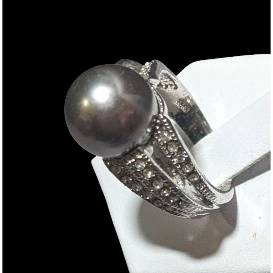Other Elegant Glam 18K Gold Filled Silver Tone Pearl And Gem Ring Size ONE SIZE - 12 Thumbnail