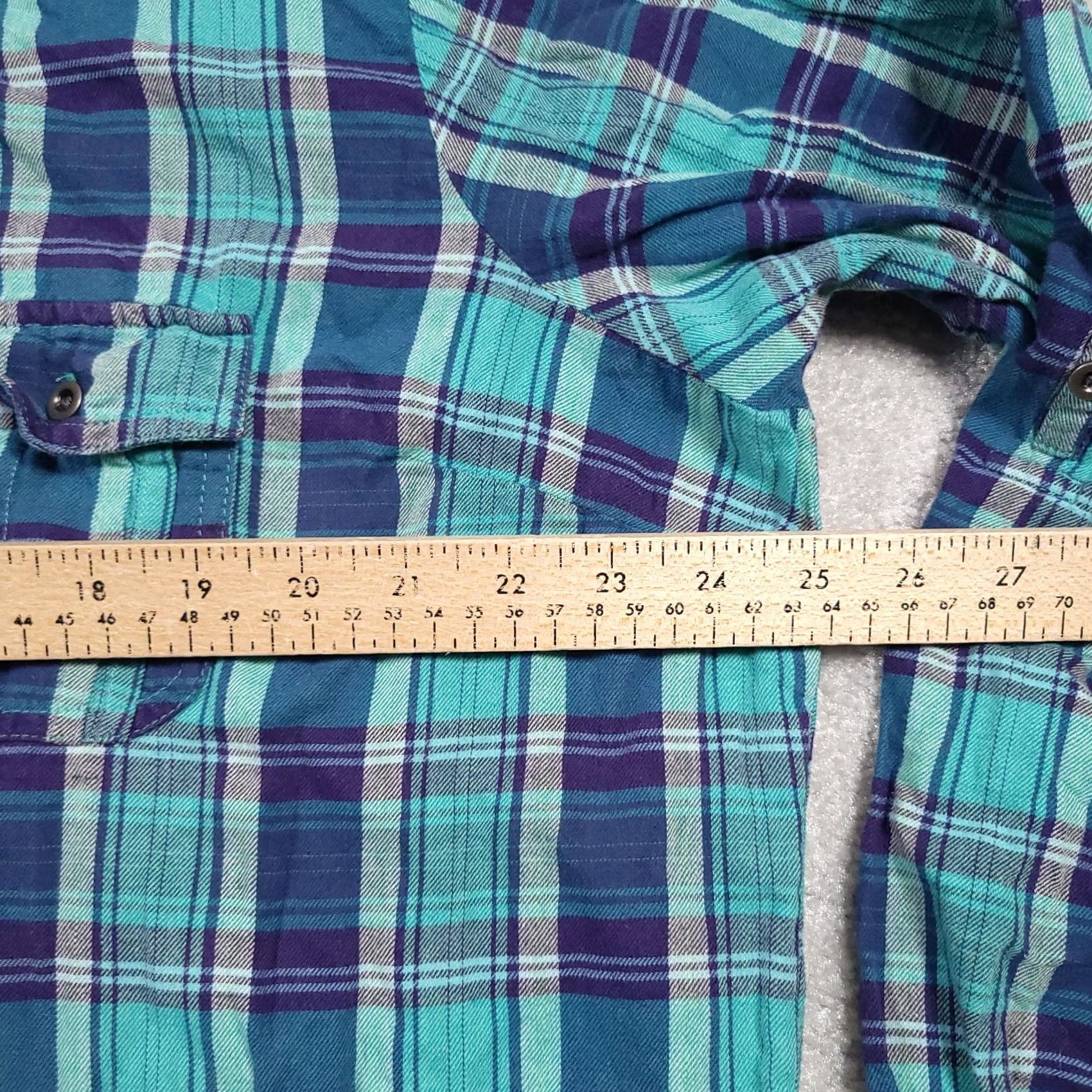 Vintage Northcrest Shirt Women's 2X Plus Blue Plaid Roll Tab Sleeve Henley Pockets Shirt Size XXL / US 16-18 / IT 52-54 - 5 Thumbnail