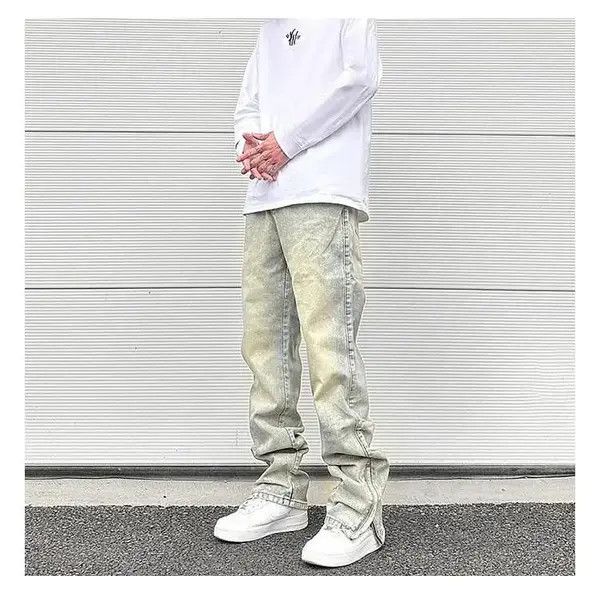Designer × Japanese Brand Washed Jeans Zipper Split Straight Size US 30 / EU 46 - 1 Thumbnail