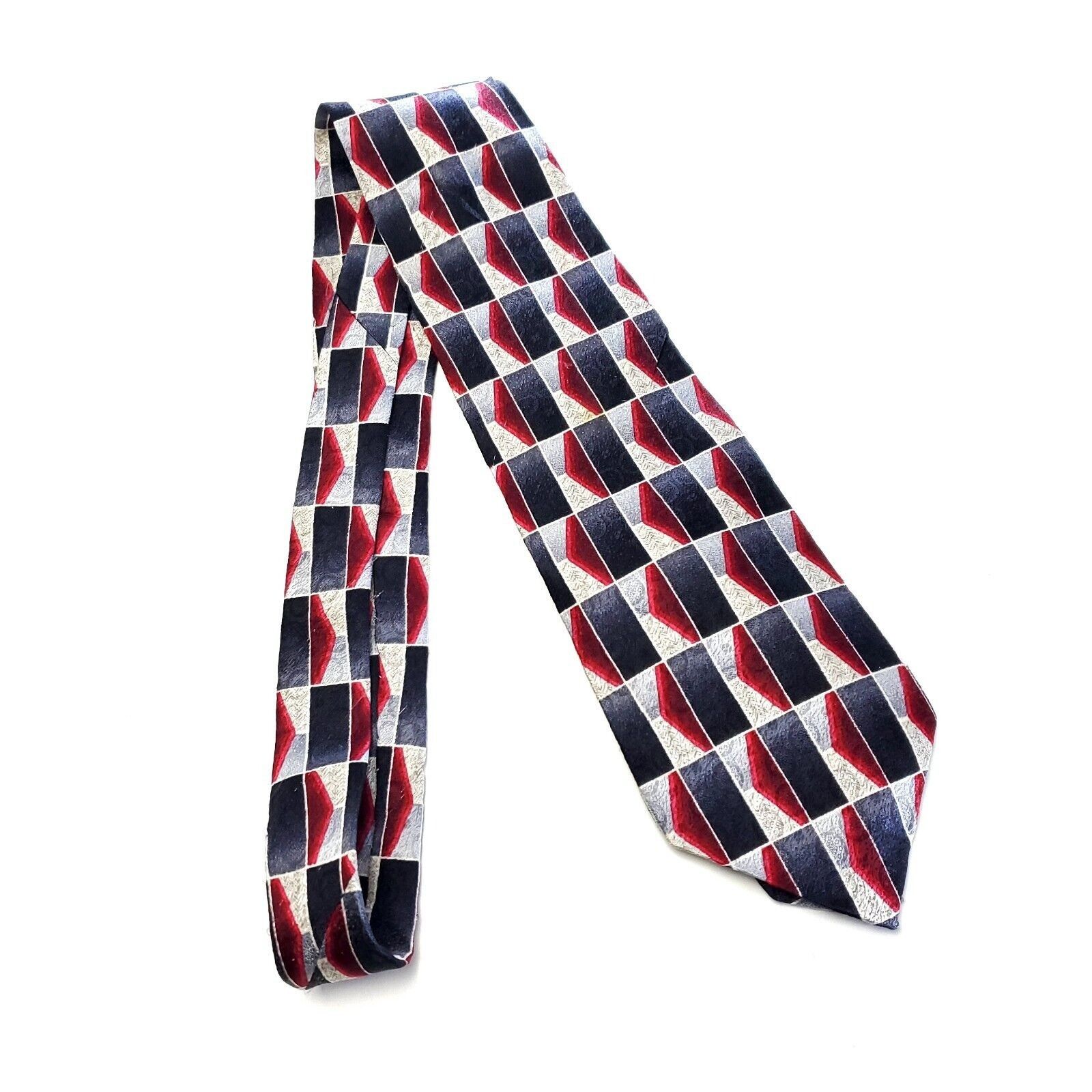 Pierre Cardin Pierre Cardin Gray Red Print Geometric Wide Silk Tie Size ONE SIZE - 6 Thumbnail