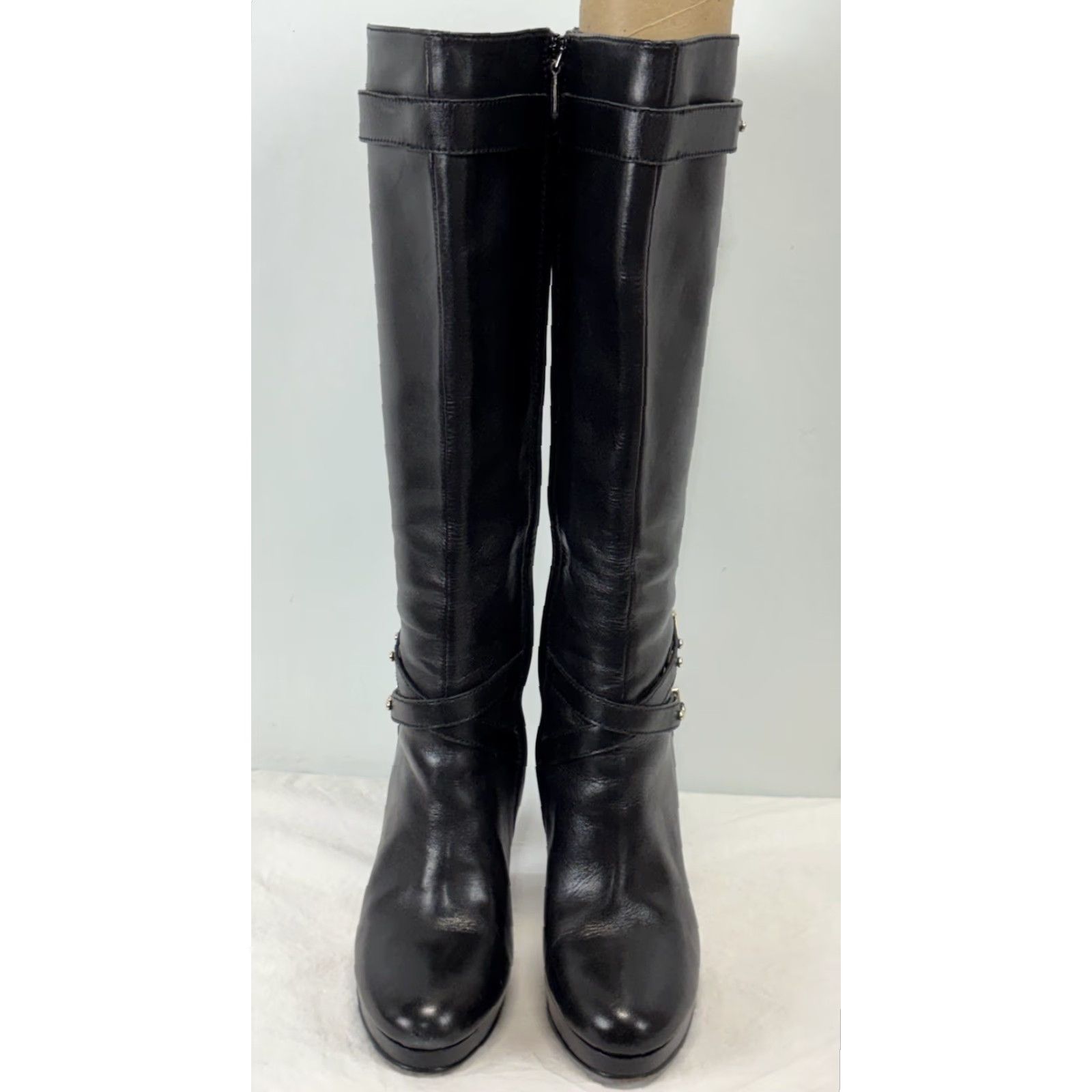 Cole Haan VINTAGE? No. Cole Haan Air Cara Leather Heel Boots Women’s 6.5 B Knee High Studded Black Zip Heeled Boot Womens City 90s? Size US 7 / IT 37 - 4 Thumbnail