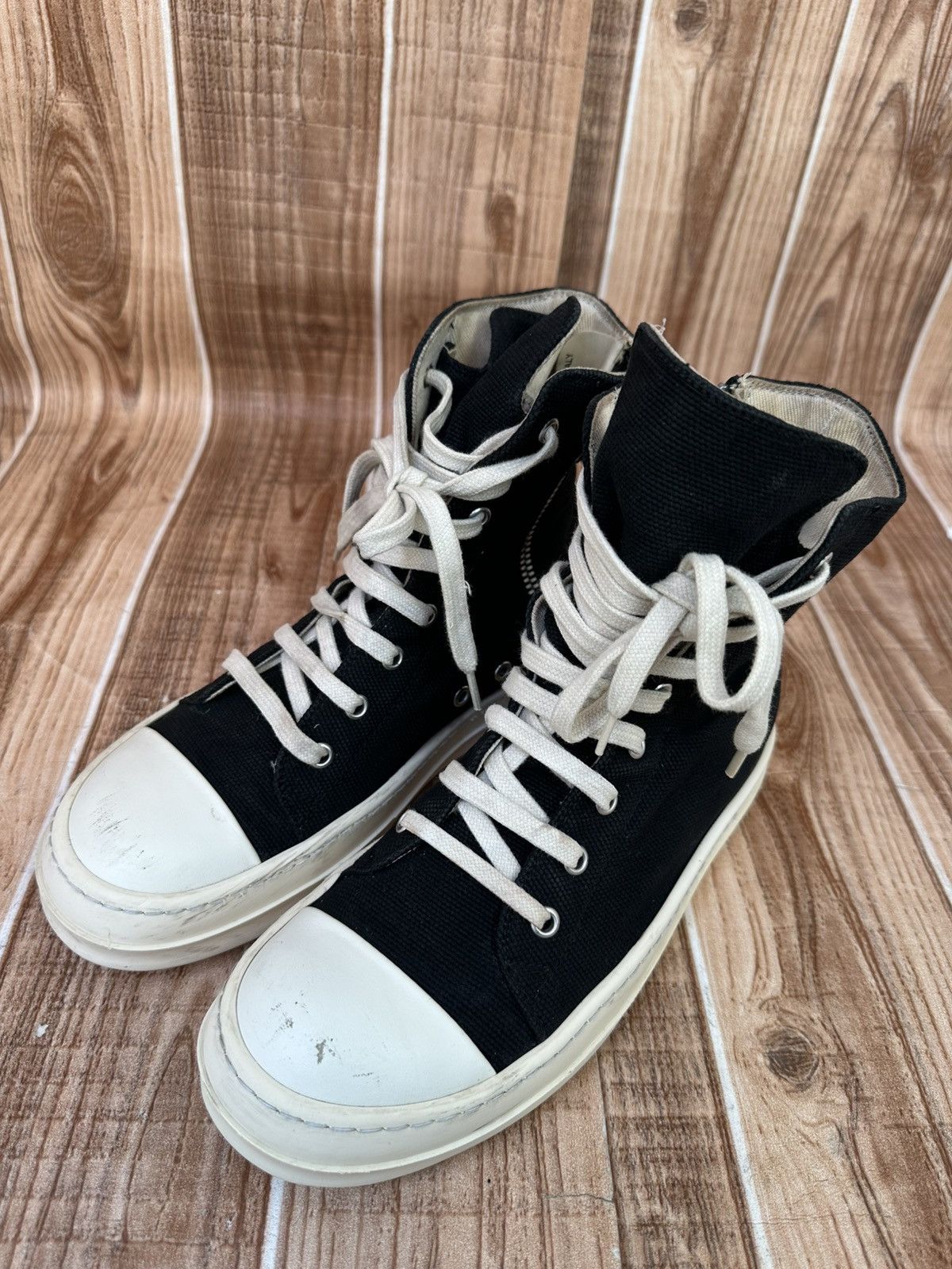 Rick Owens Rick Owens DRKSHDW Canvas Ramones Black Milk Low tops Size US 8.5 / IT 38.5 - 1 Thumbnail