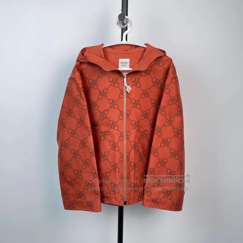 Hermes Hermes Orange Printed Four-Leaf Clover Hooded Jacket Size XS / US 0-2 / IT 36-38 - 1 Thumbnail