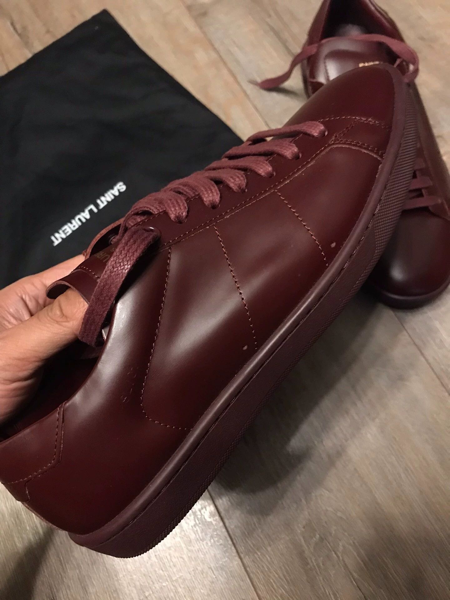 Saint Laurent Paris SLP 40 burgundy leather sneakers new with bag no box Size US 7 / EU 40 - 4 Thumbnail
