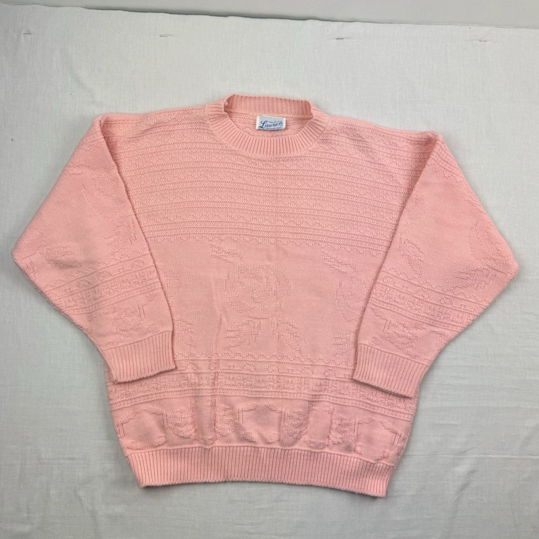 Pinko VINTAGE Lauren Sweater Women’s Medium Pink Knit Floral 1980s Classic USA Size M / US 6-8 / IT 42-44 - 2 Thumbnail