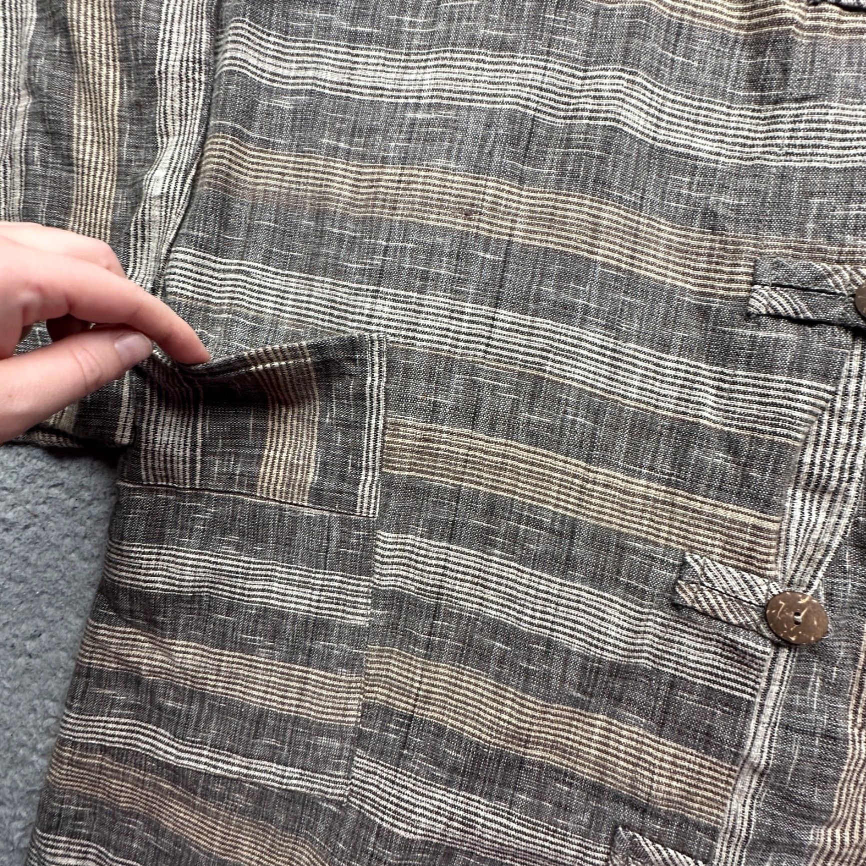 Vintage Yasuko Kurisaka Striped Brown Gray Pocket Button Sweater Coat Jacket Women Large Kimono Style Coatigan Size L / US 10 / IT 46 - 7 Thumbnail