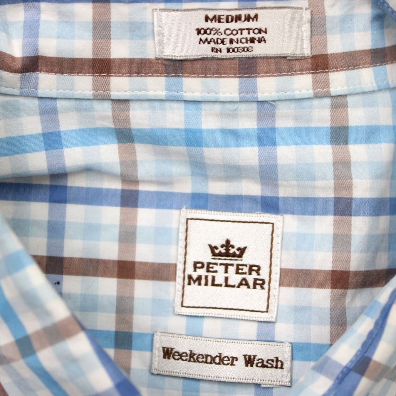 Peter Millar Peter Millar Shirt Mens Medium Blue/Brown Weekender Wash Cotton Long Sleeve Button-Up Shirt Cap-Down Plaid Casual Workwear Mens Regular Adult Size US M / EU 48-50 / 2 - 5 Thumbnail