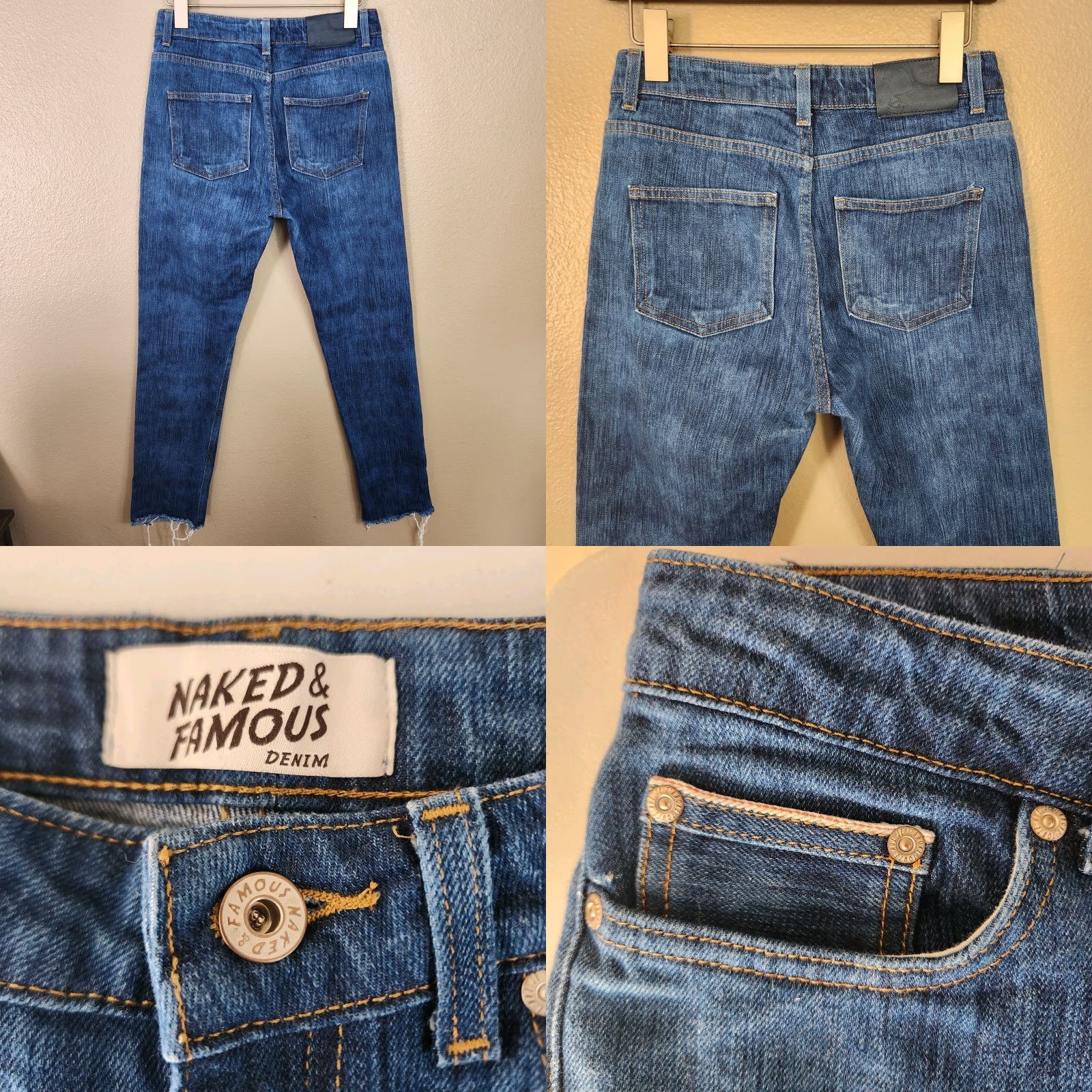 Vintage Naked & Famous Denim Womens Blue Kasuri Stretch Selvedge High Rise Skinny Jeans-Sz 28 Size 28" / US 6 / IT 42 - 8 Thumbnail