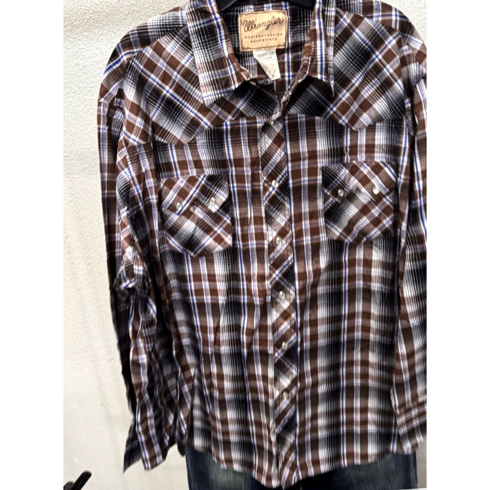 Wrangler Wrangler Western Brown Blue Plaid LONG SLEEVE SHIRT 2XL XXL Mens Size US XXL / EU 58 / 5 - 3 Thumbnail