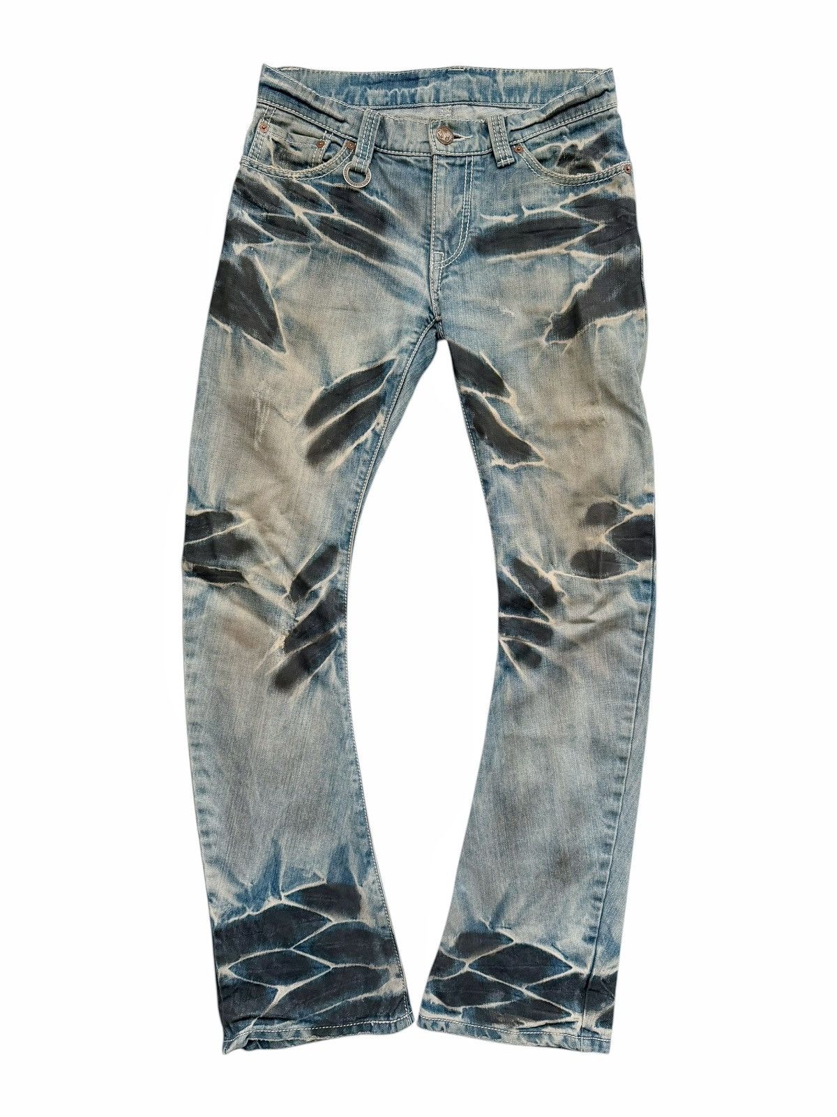 BUFFALO BOBS Flared Wrinkle Oil Distressed Blue Grunge Denim Size US 28 / EU 44 - 1 Thumbnail