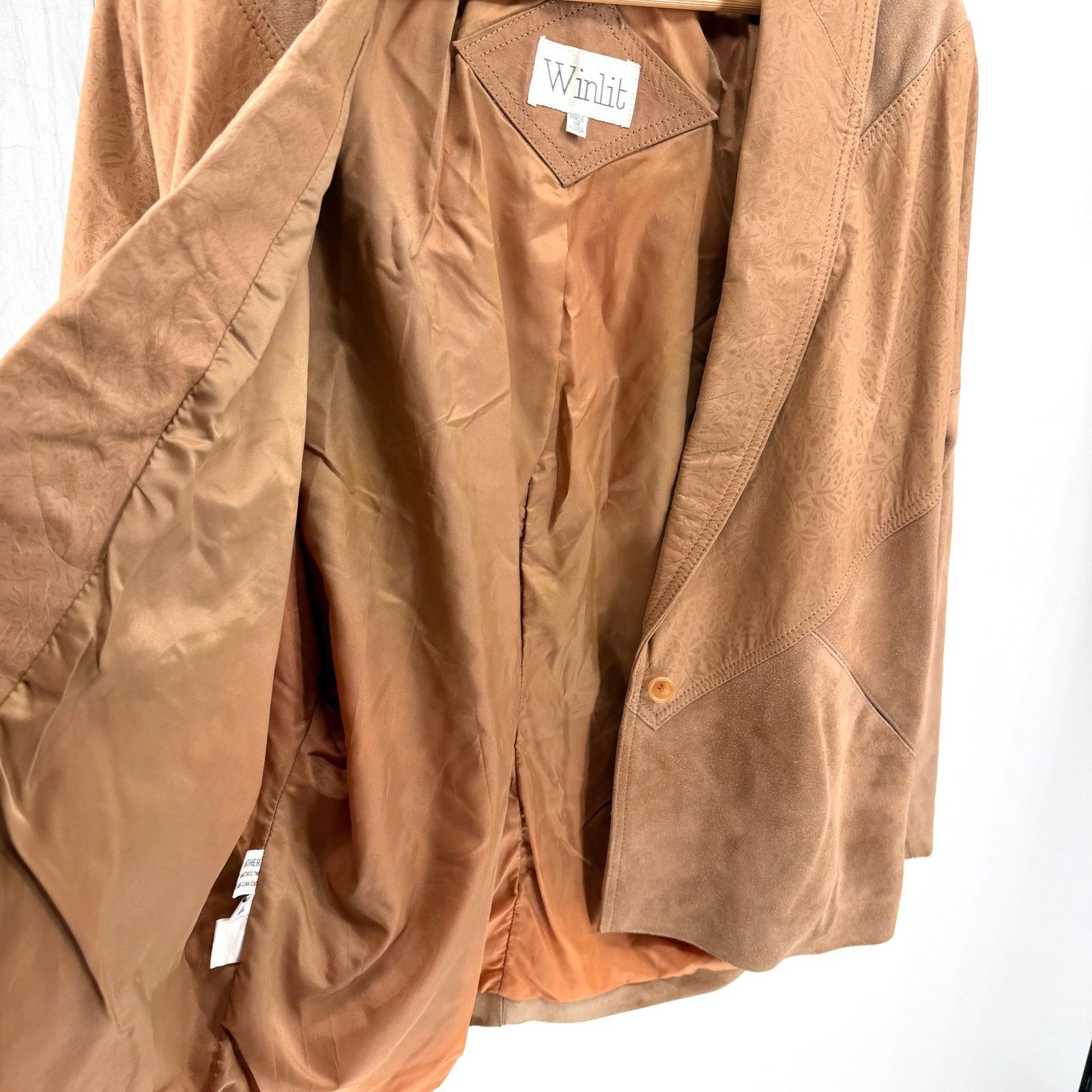 Vintage Vintage 80s Winlit Tan Genuine Leather Floral Suede Jacket Size L / US 10 / IT 46 - 7 Thumbnail